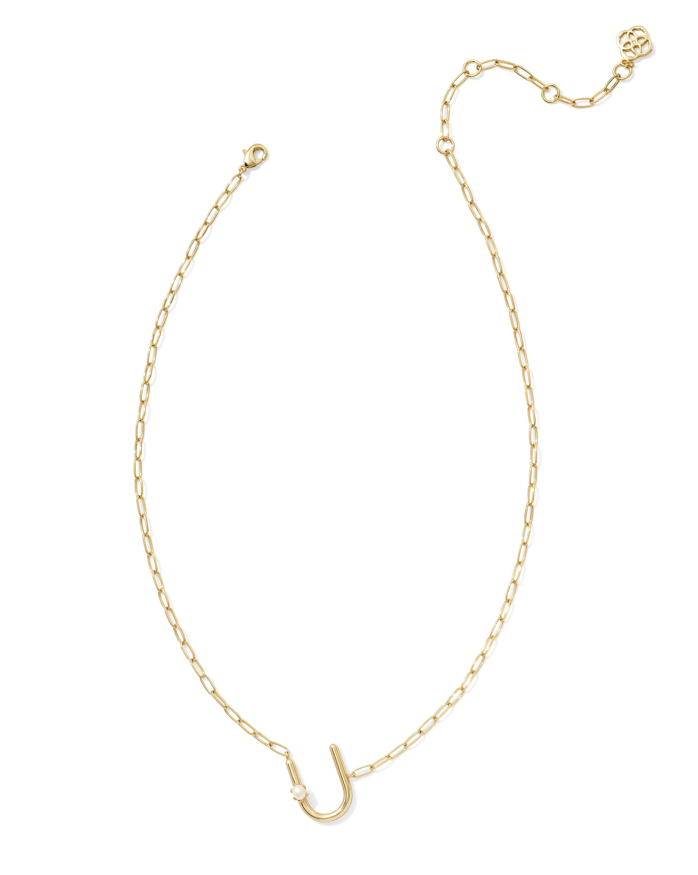 Pearl Gold Letter U Short Pendant Necklace in Freshwater Cultured Pearl