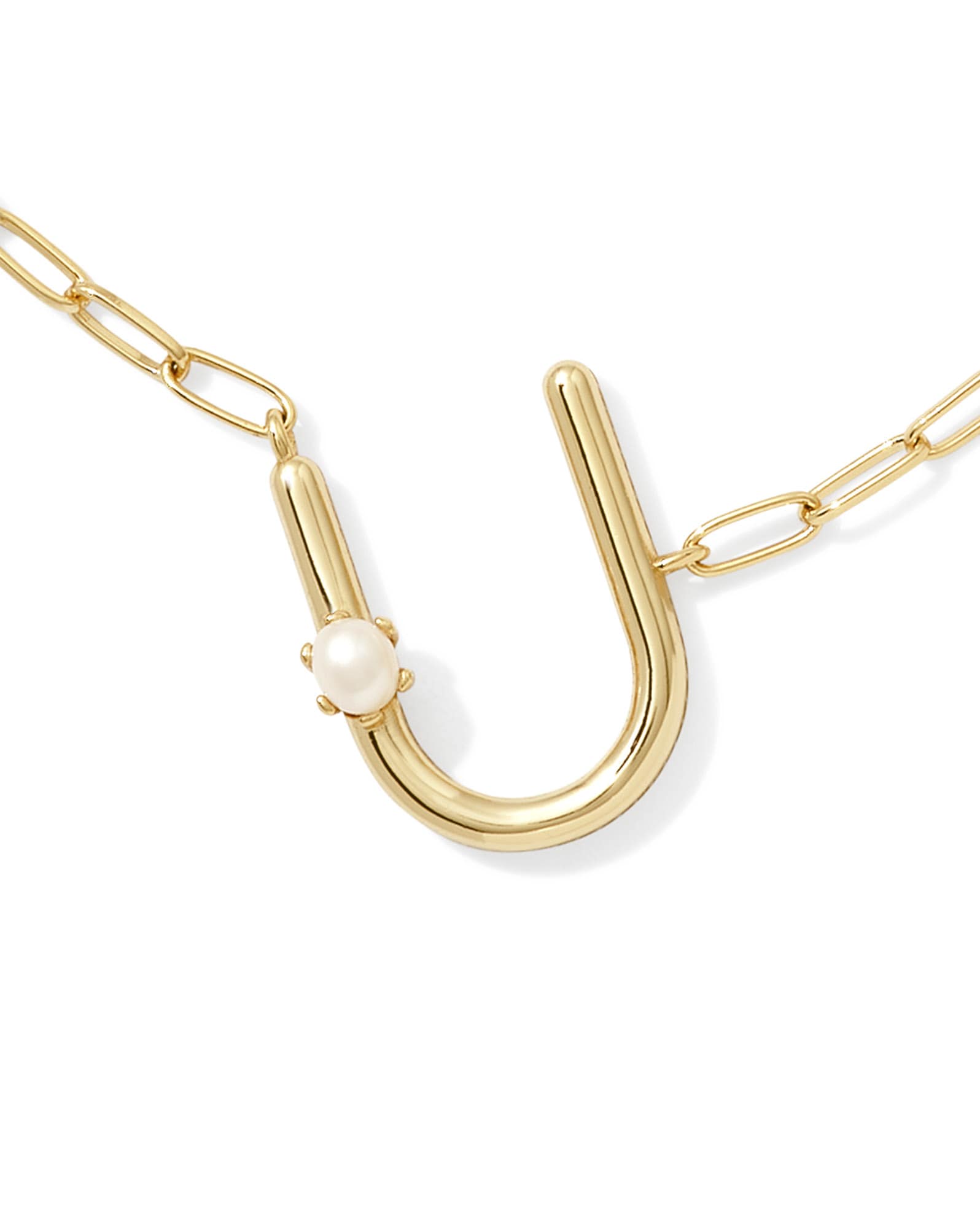 Pearl Gold Letter U Short Pendant Necklace in Freshwater Cultured Pearl