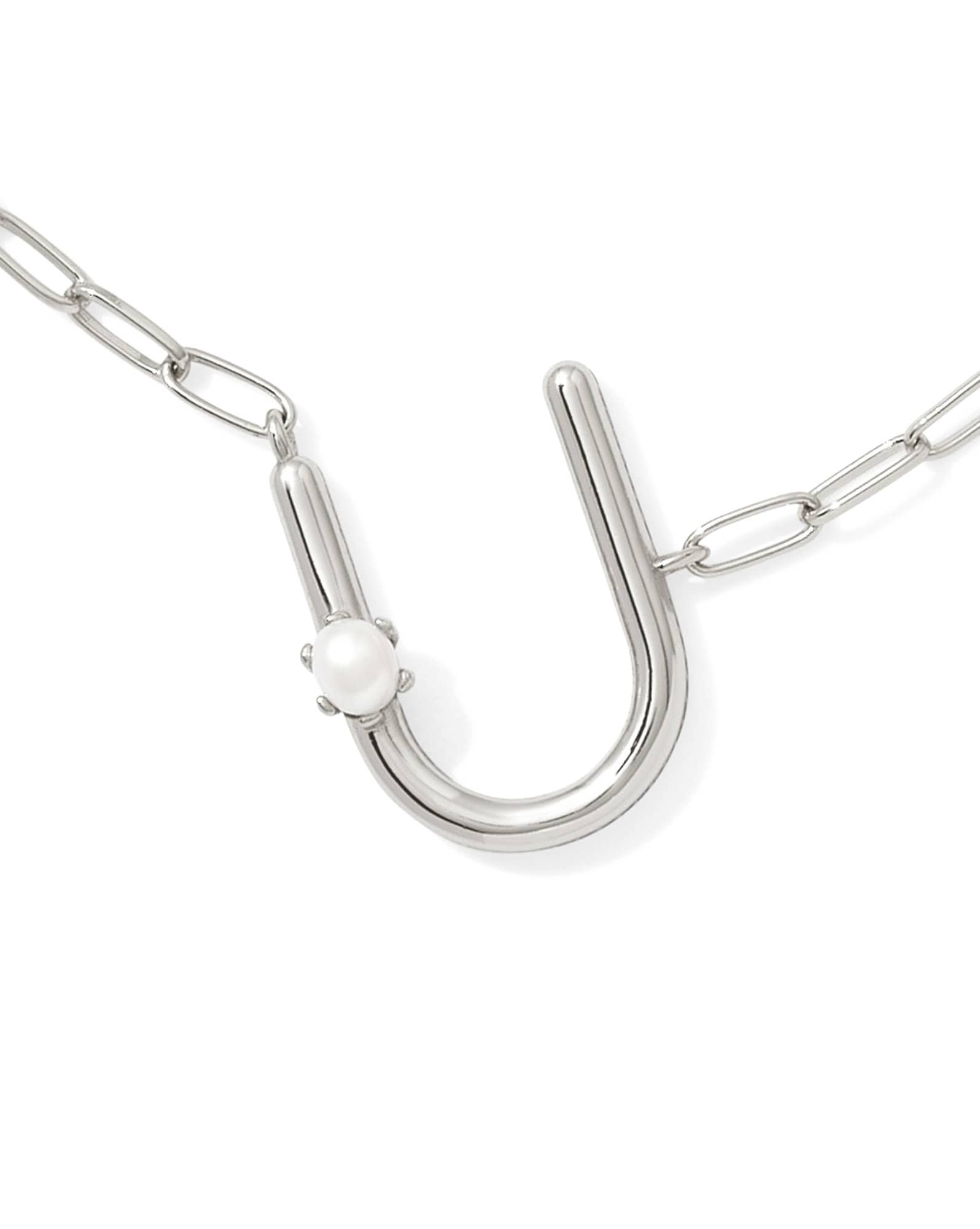 Pearl Silver Letter U Short Pendant Necklace in Freshwater Cultured Pearl