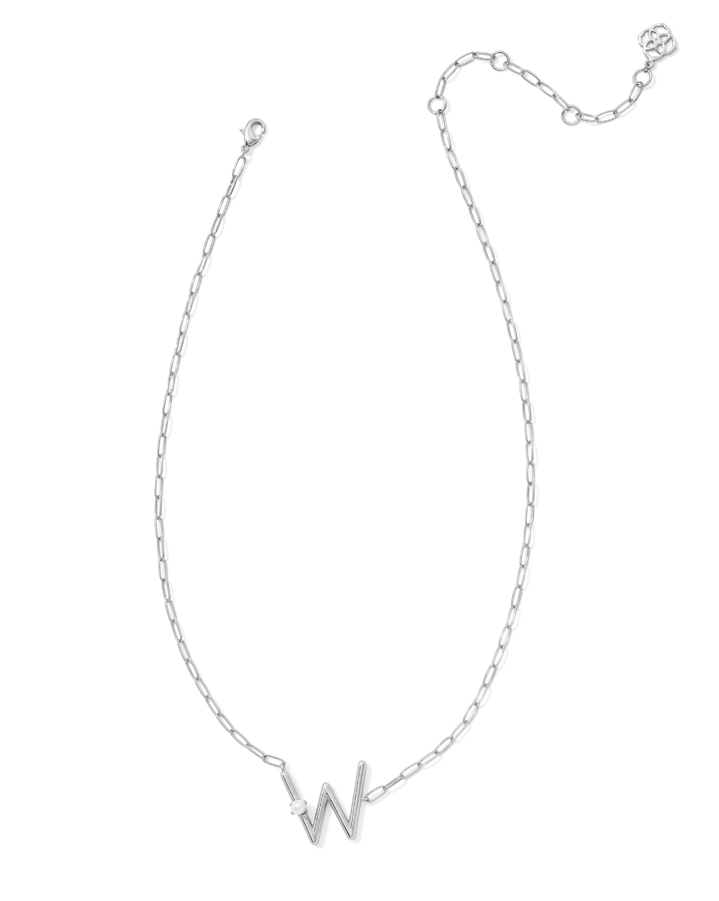 Pearl Silver Letter W Short Pendant Necklace in Freshwater Cultured Pearl