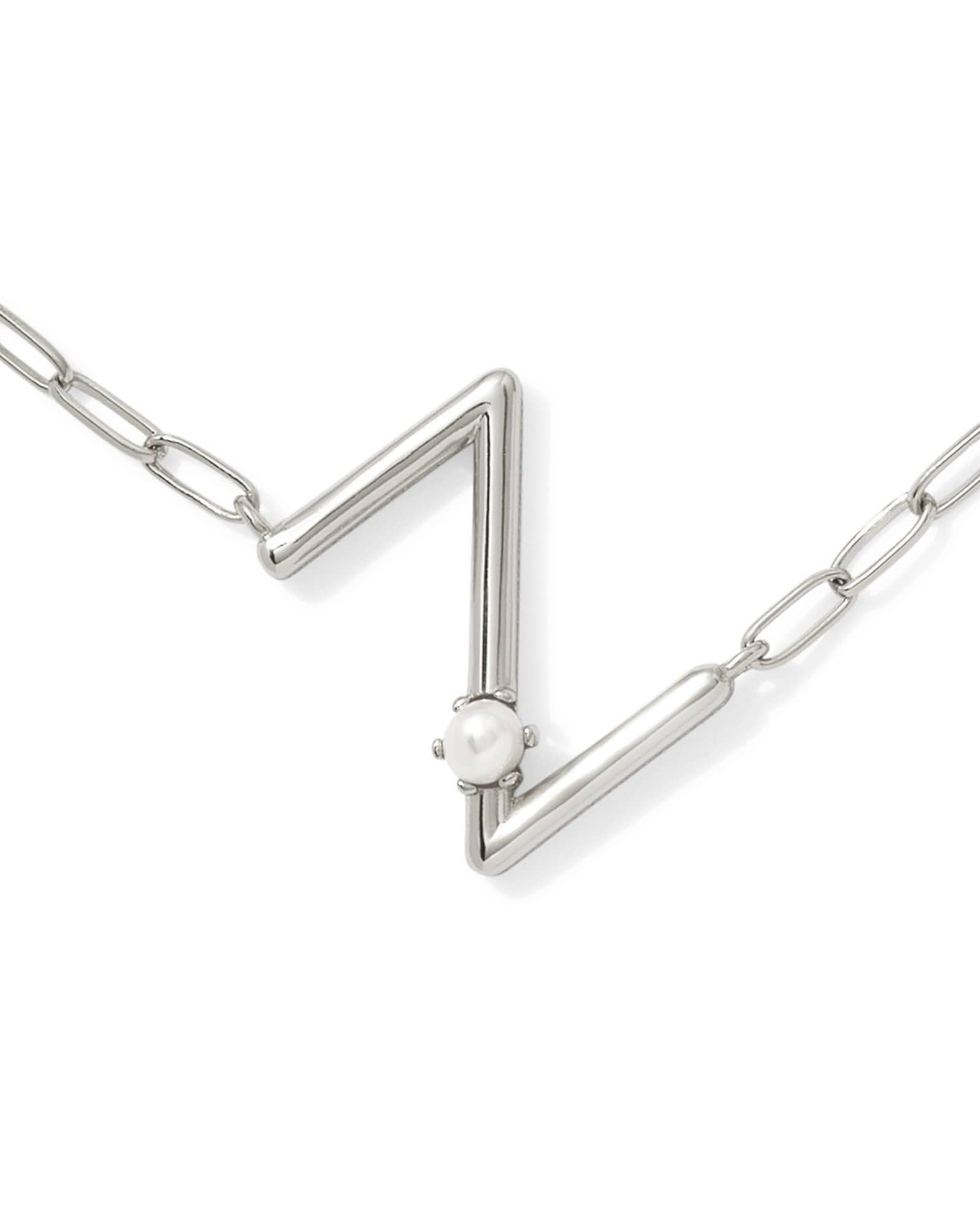 Pearl Silver Letter Z Short Pendant Necklace in Freshwater Cultured Pearl