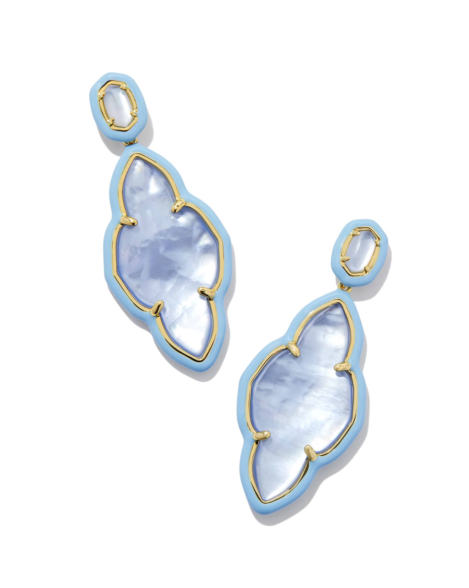 Abbie Gold Enamel Frame Statement Earrings in Periwinkle Illusion