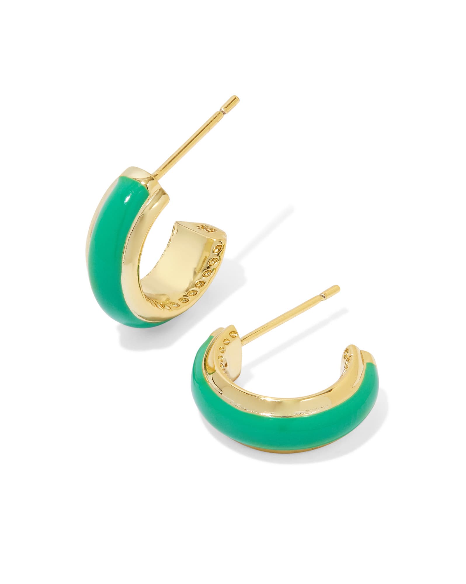 Ainsley Gold Huggie Earrings in Green Enamel