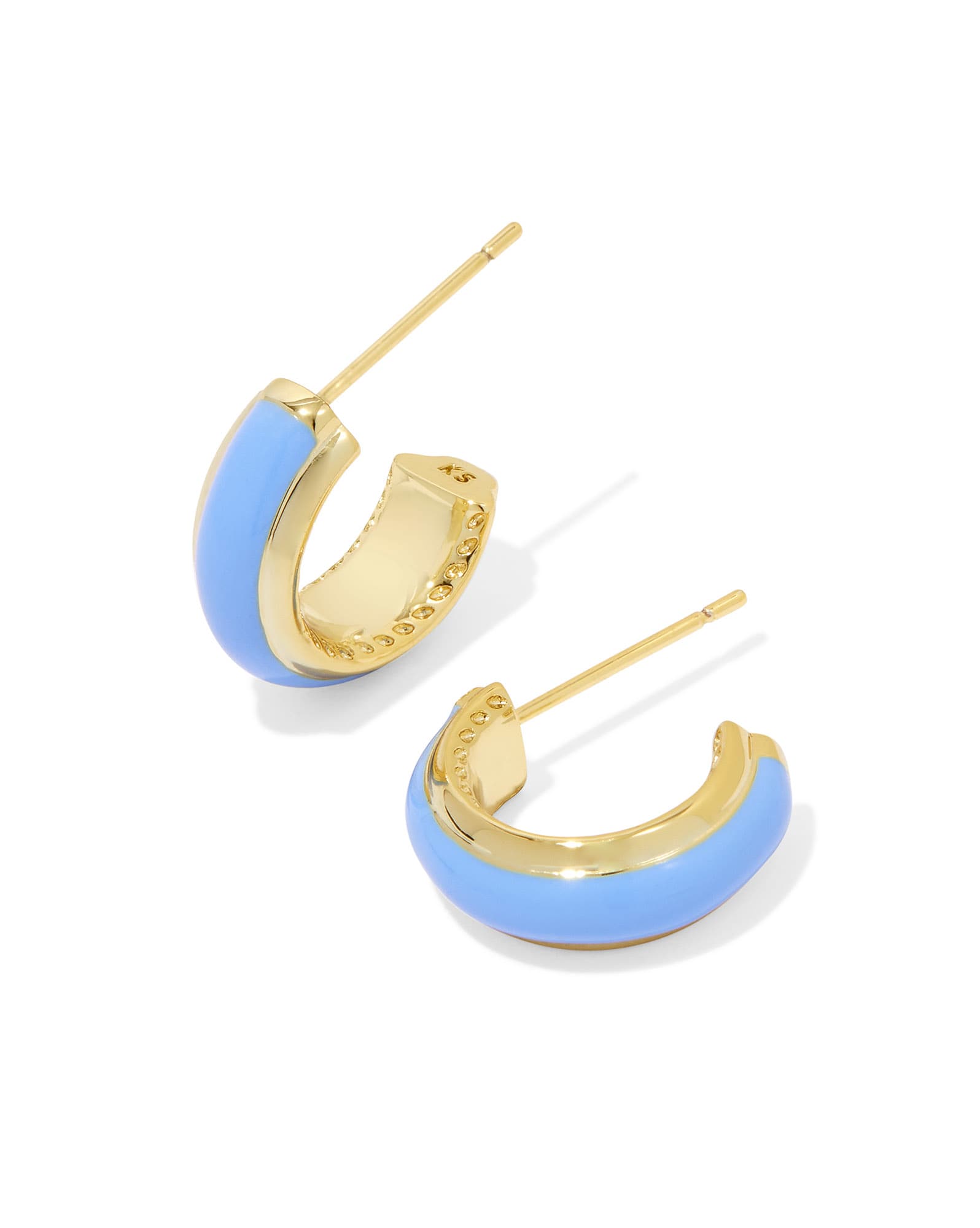 Ainsley Gold Huggie Earrings in Light Blue Enamel
