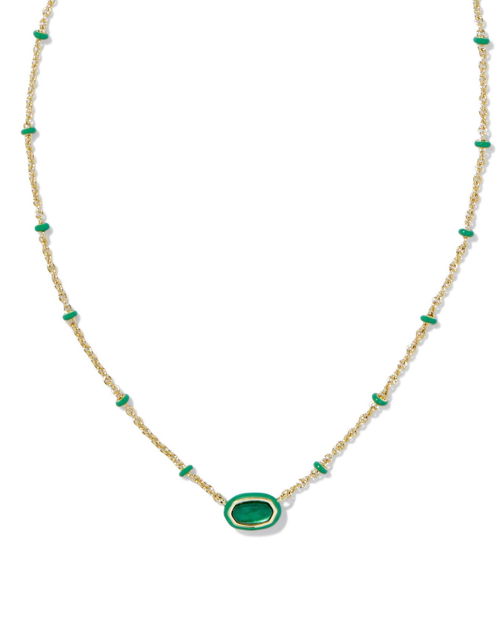 Mini Elisa Gold Enamel Frame Short Pendant Necklace in Emerald Illusion