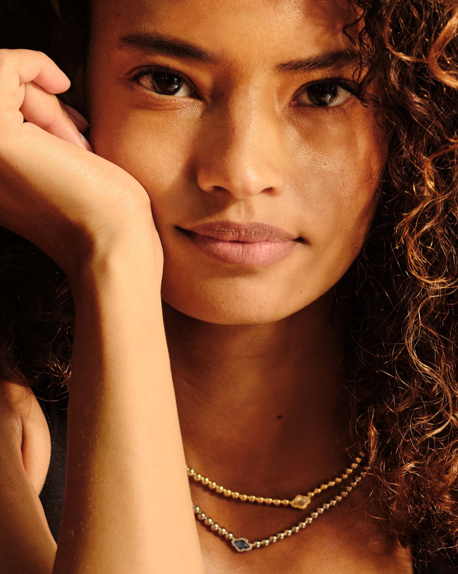 Abbie Silver Beaded Necklace in Light Blue Mother-of-Pearl