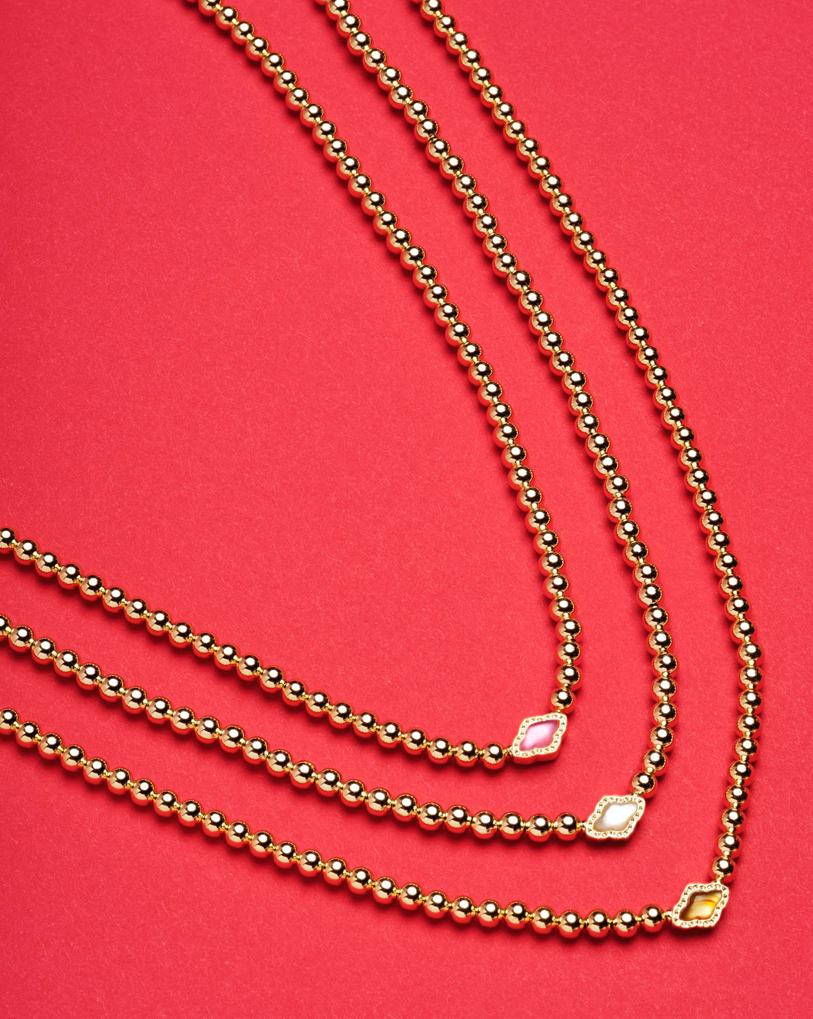 Abbie Gold Beaded Necklace in Natural Mother-of-Pearl