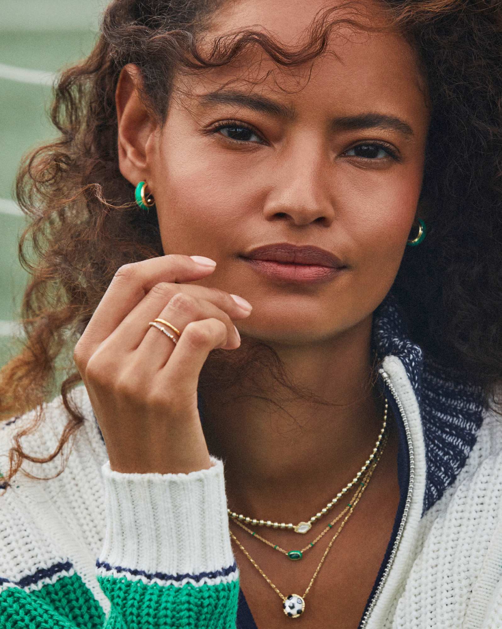 Ainsley Gold Huggie Earrings in Green Enamel