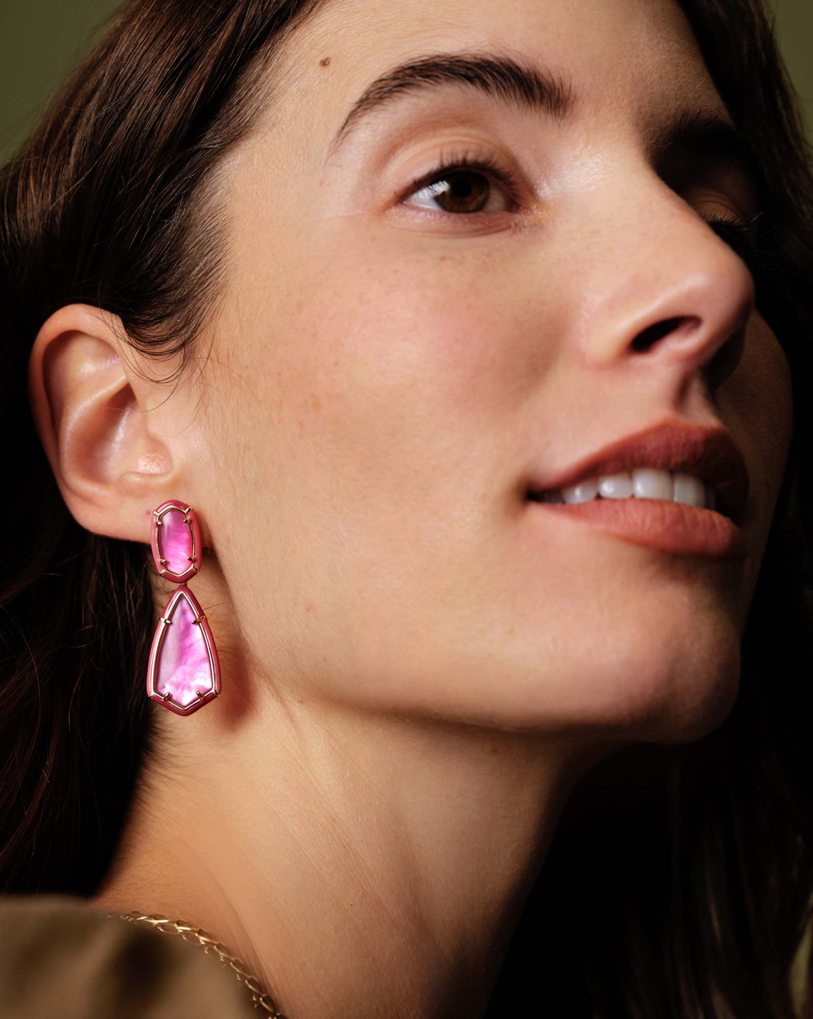 Camry Gold Enamel Frame Statement Earrings in Azalea Illusion