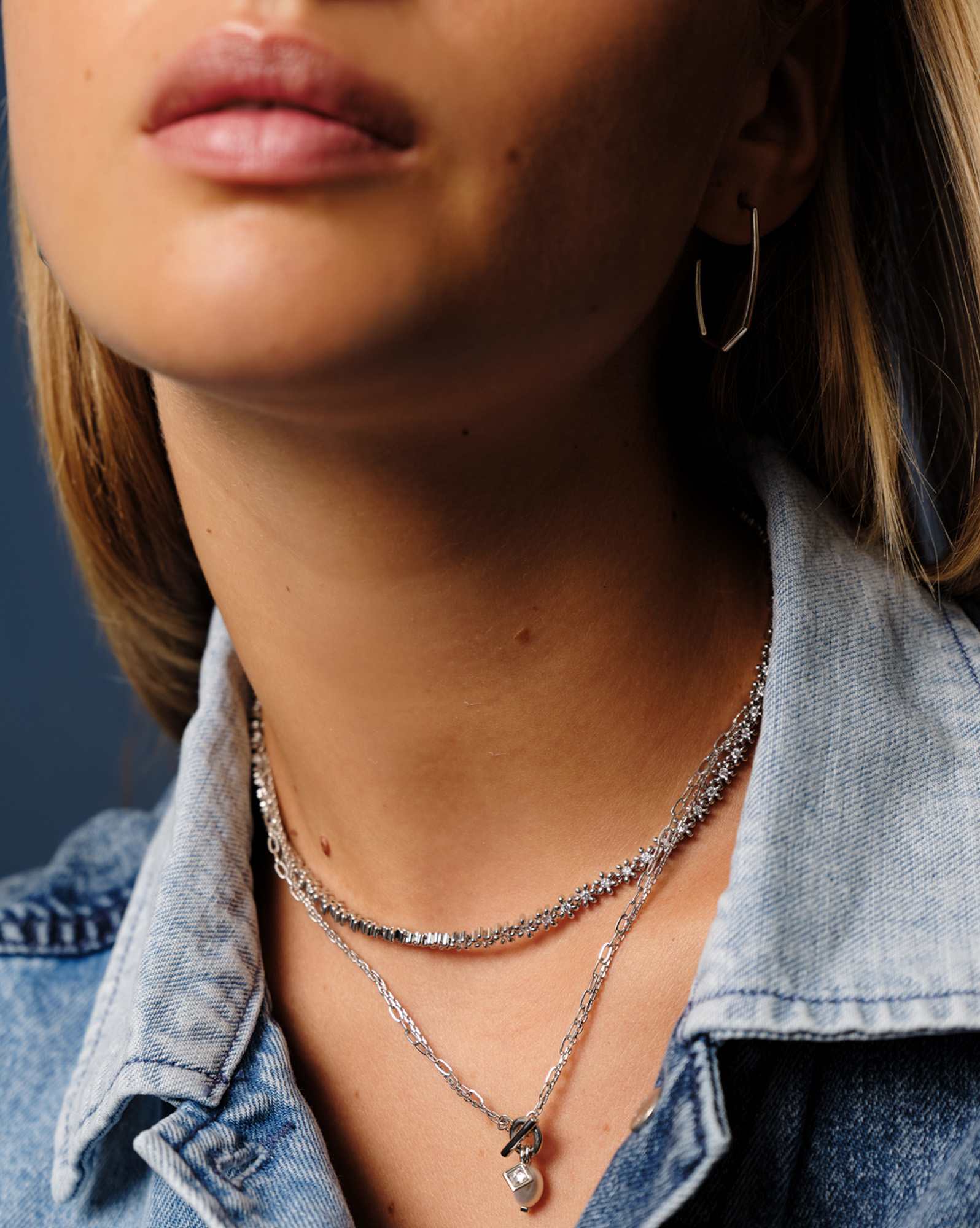 Eve Silver Chain Multi Strand Necklace in Freshwater Cultured Pearl