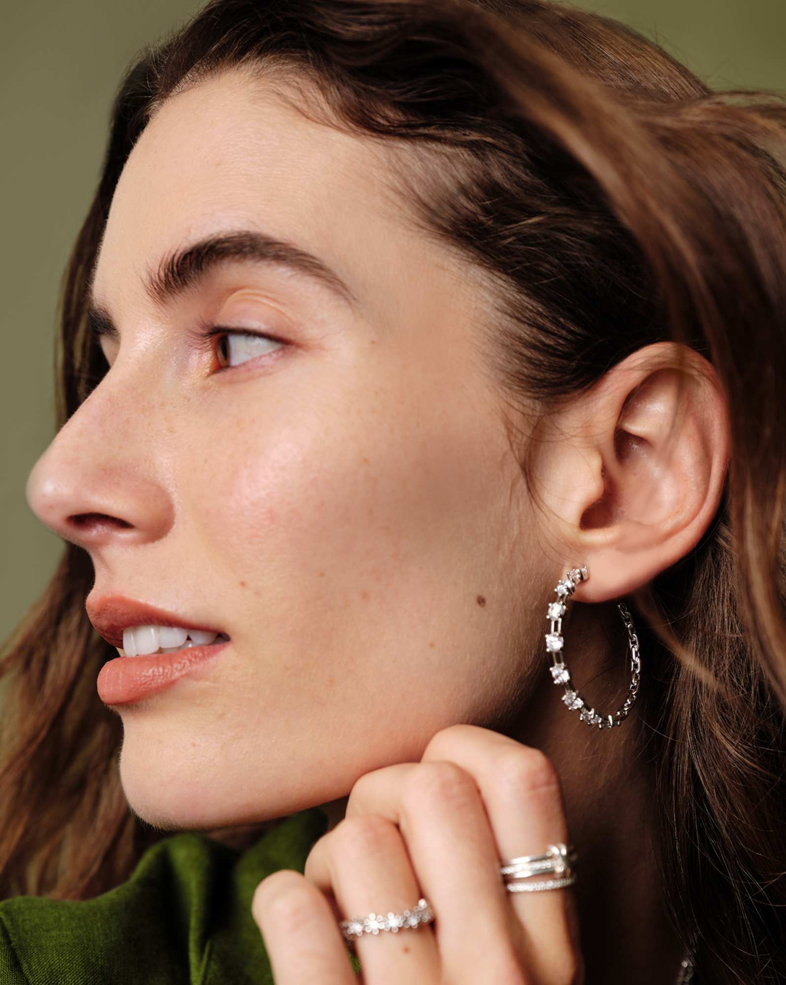 Lexi Silver Hoop Earrings in White CZ