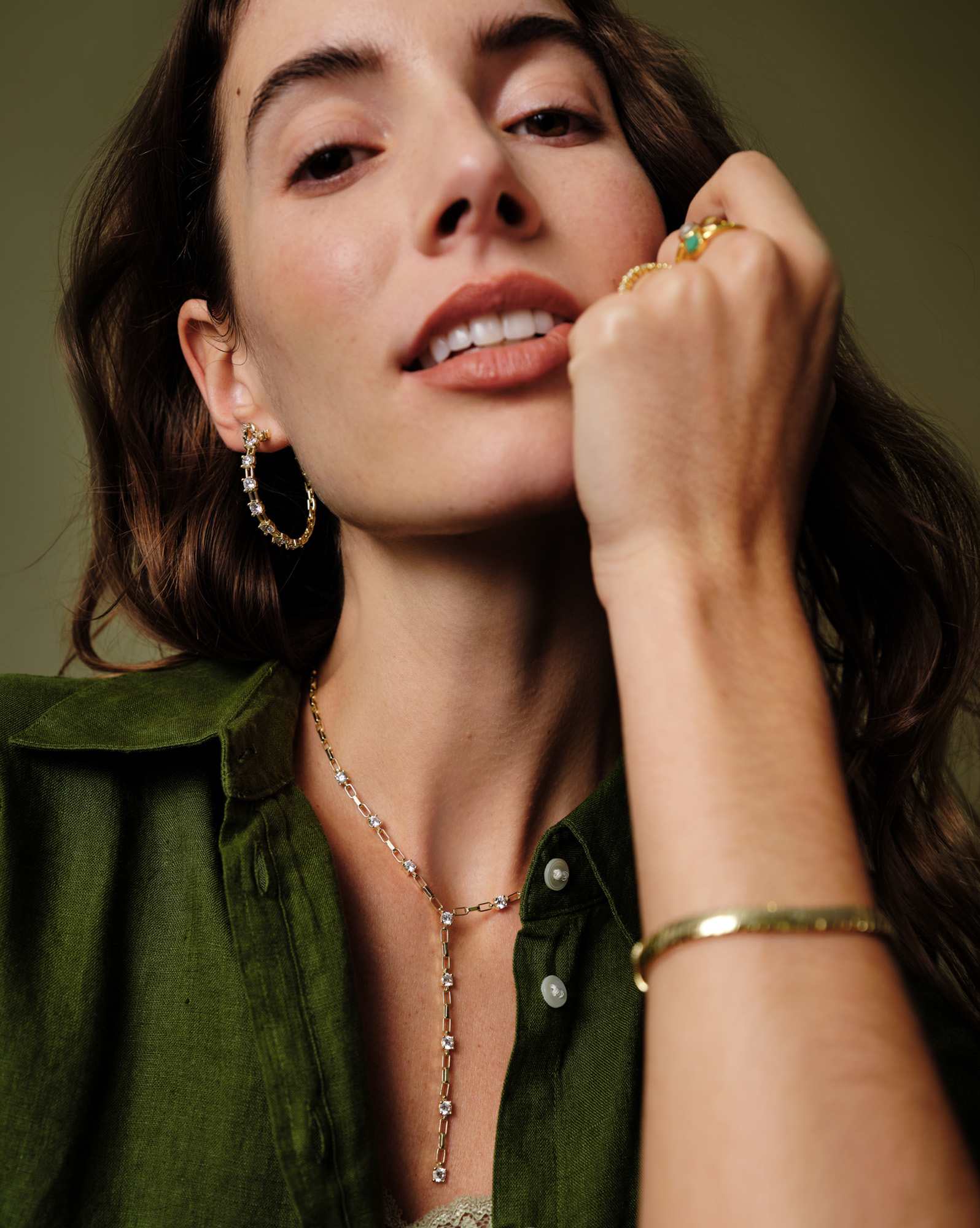 Lexi Gold Y Necklace in White CZ