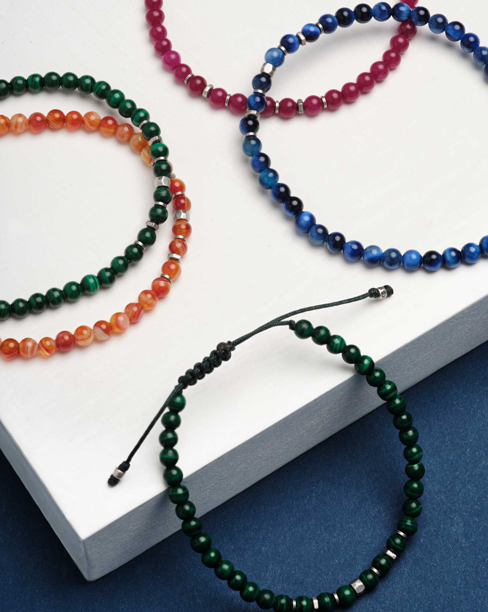 Otto Oxidized Sterling Silver Beaded Bracelet in Blue Tiger's Eye