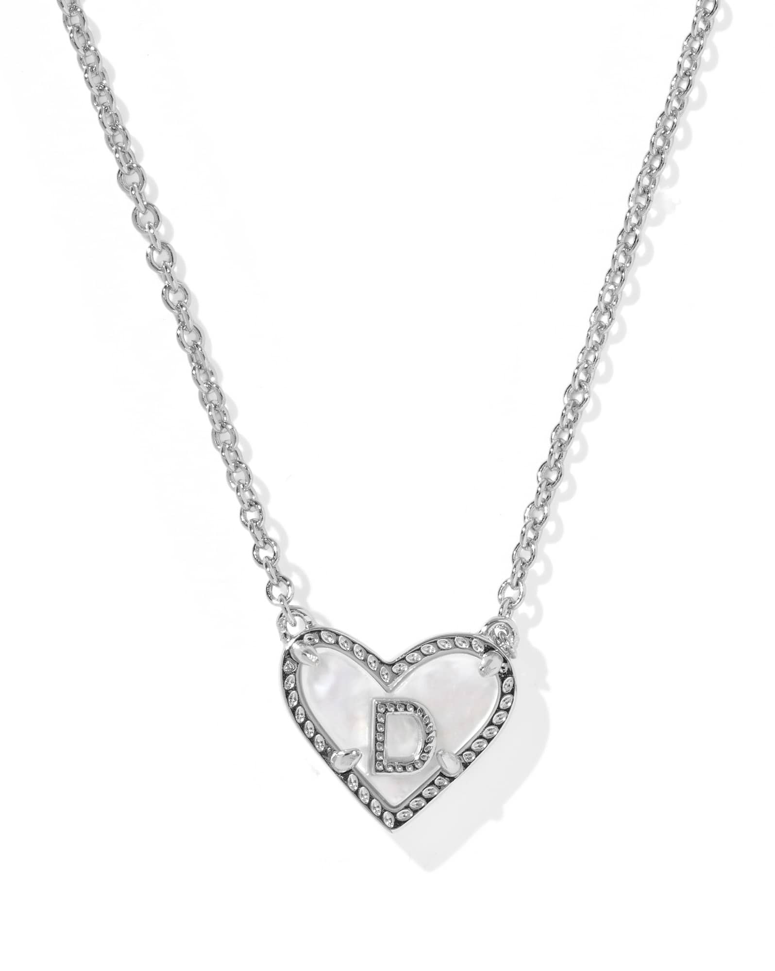 Ari Heart Letter D Silver Short Pendant Necklace