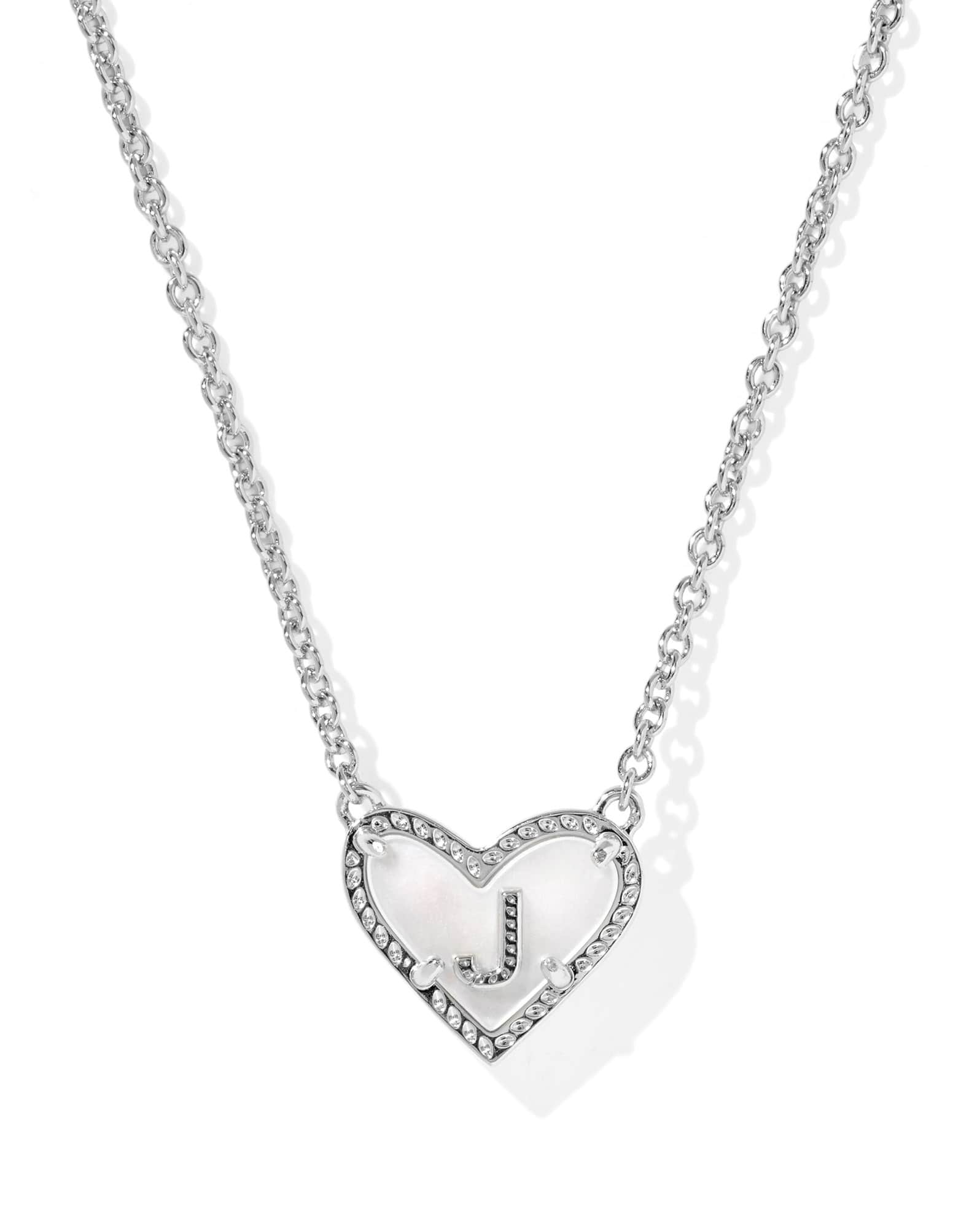Ari Heart Letter J Silver Short Pendant Necklace