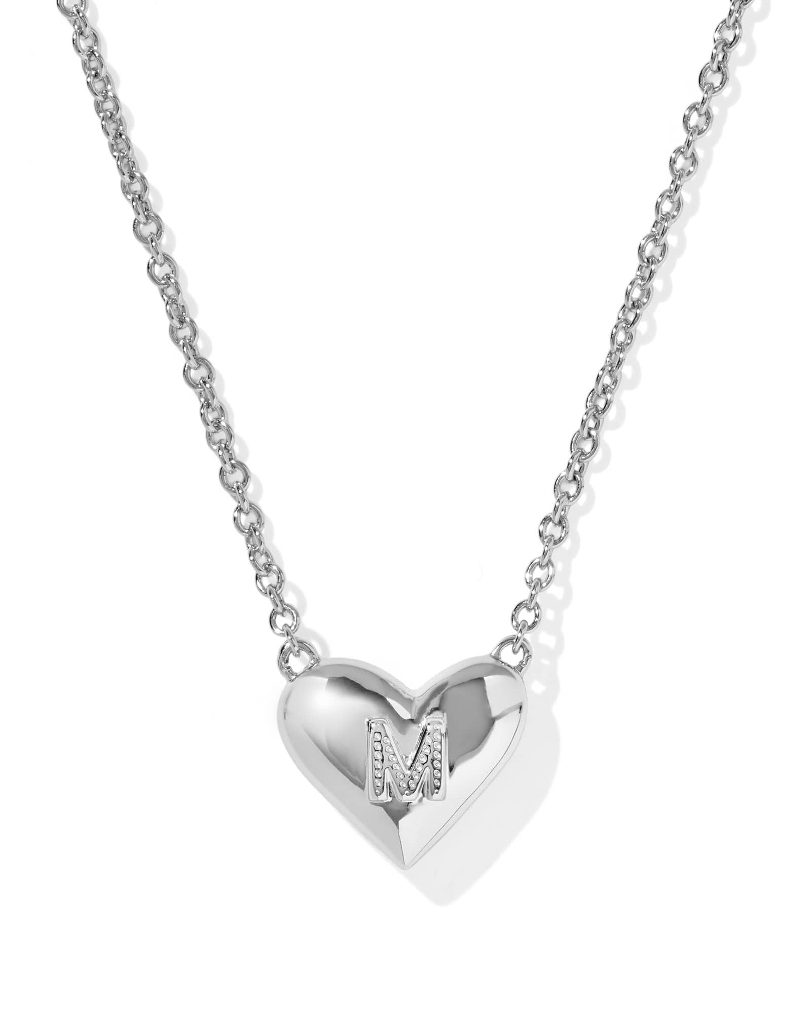 Ari Heart Letter M Silver Short Pendant Necklace