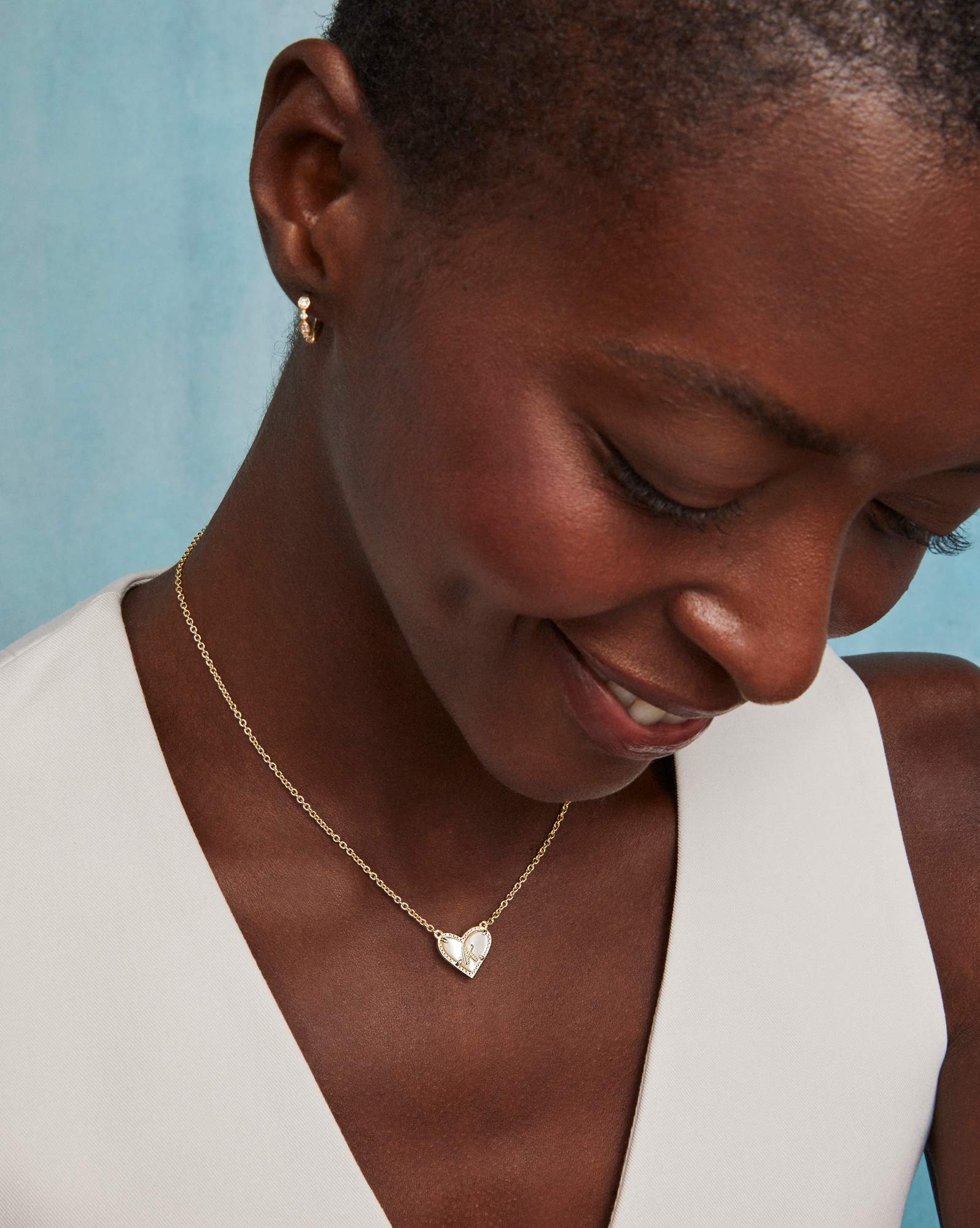 Ari Heart Letter K Gold Short Pendant Necklace