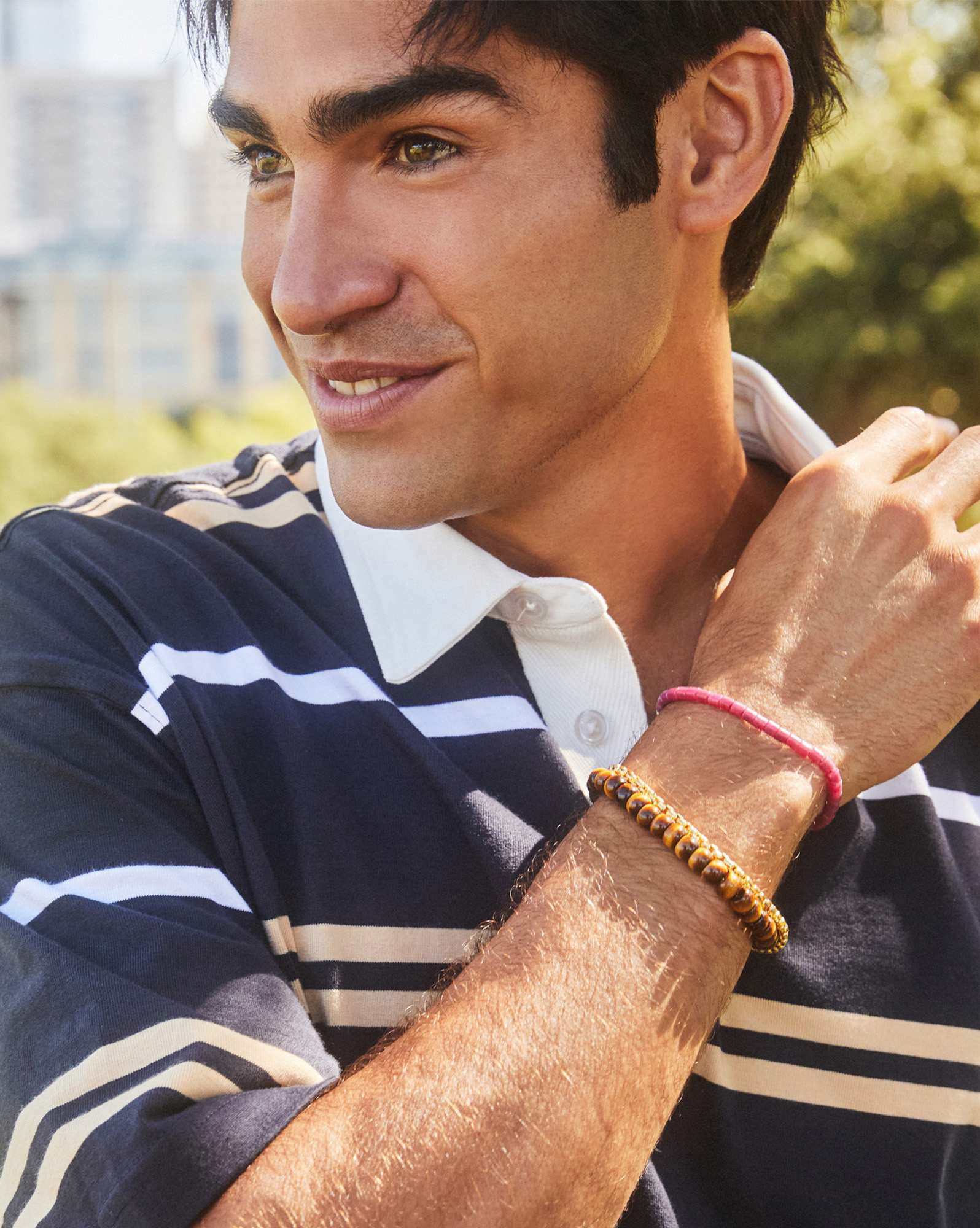 Grey Oxidized Sterling Silver Beaded Bracelet in Maroon Jade