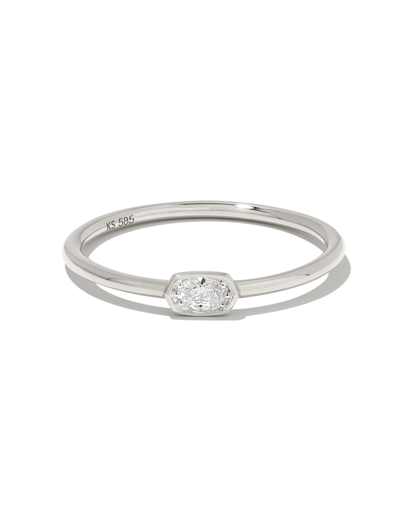 Marisa 14k White Gold Oval Solitaire Band Ring in White Diamond