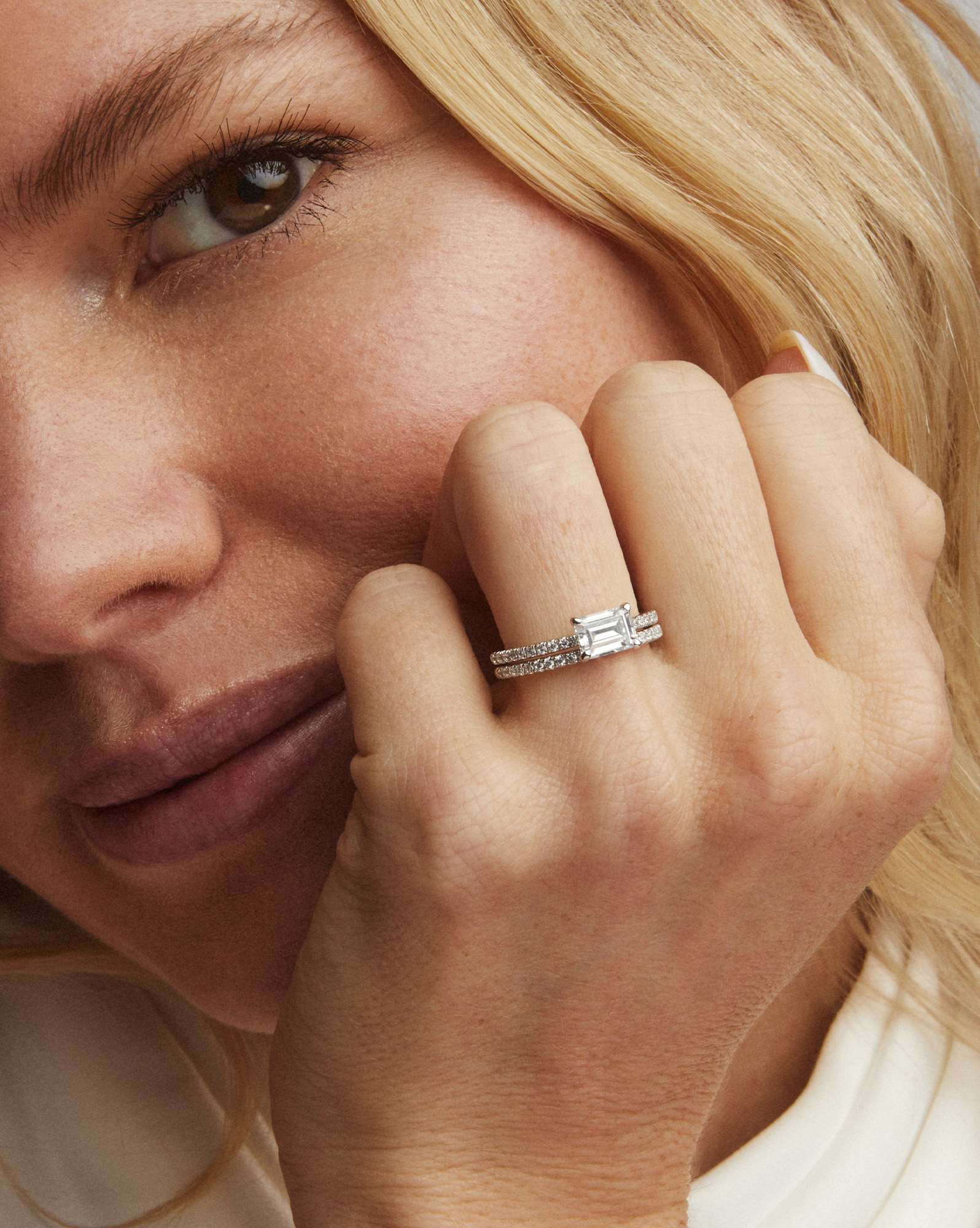 Emerald Solitaire Engagement Ring with Pave Diamonds