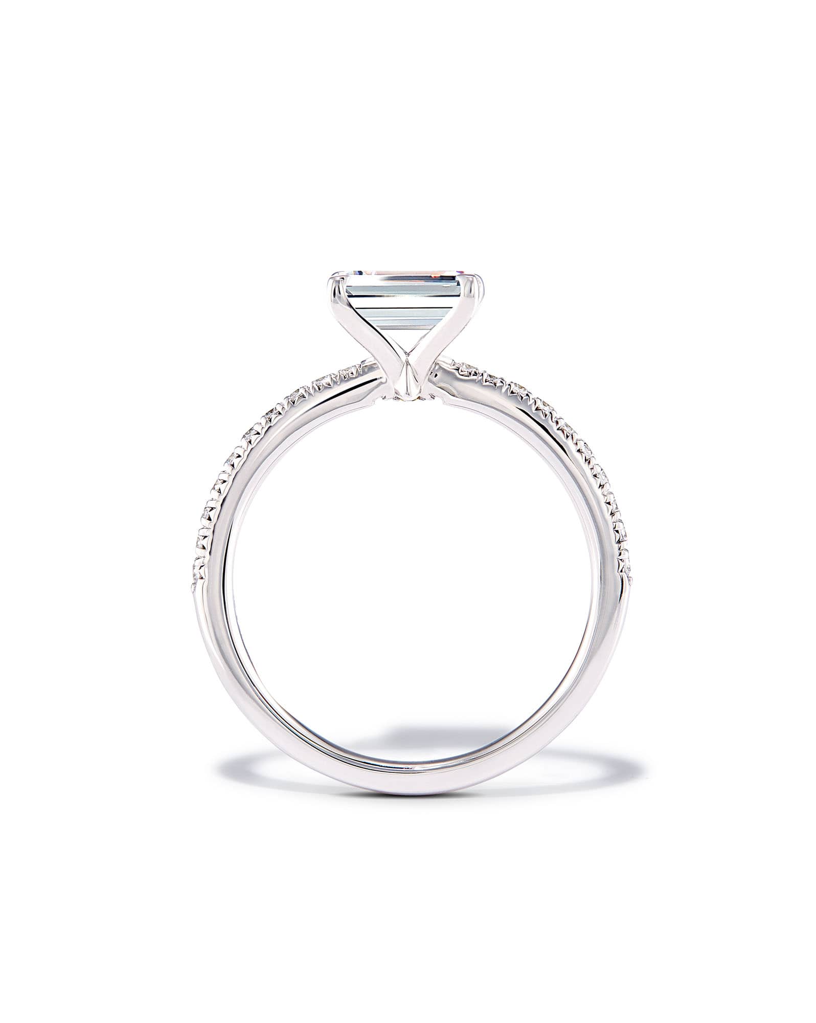 Emerald Solitaire Engagement Ring with Pave Diamonds