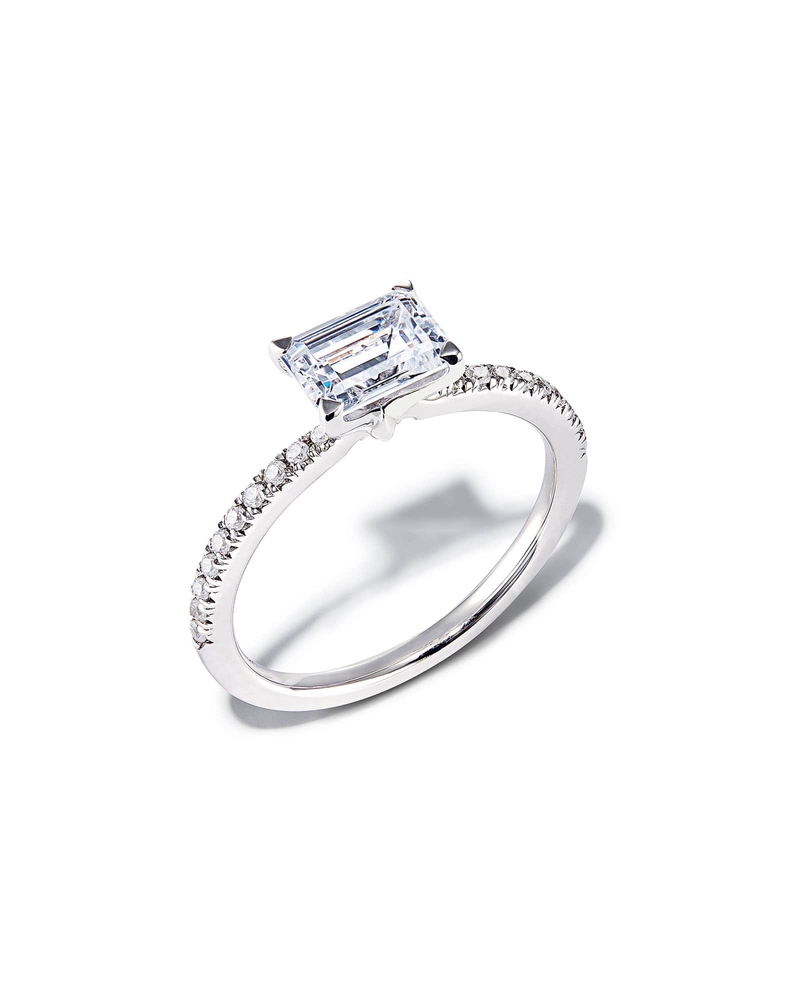 Emerald Solitaire Engagement Ring with Pave Diamonds