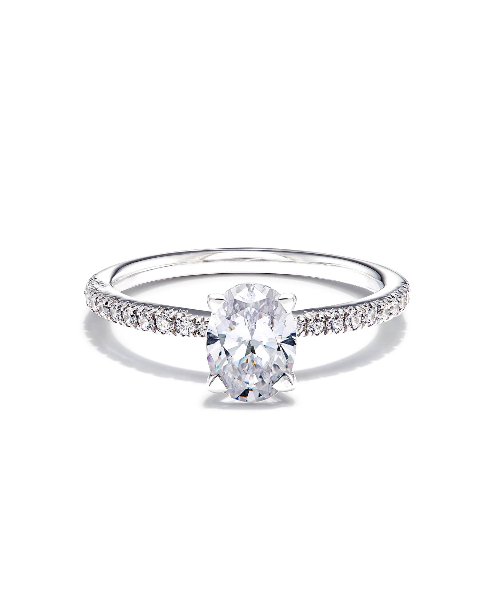 1 ct Oval Solitaire Engagement Ring with Pave Diamonds in 14k White Gold