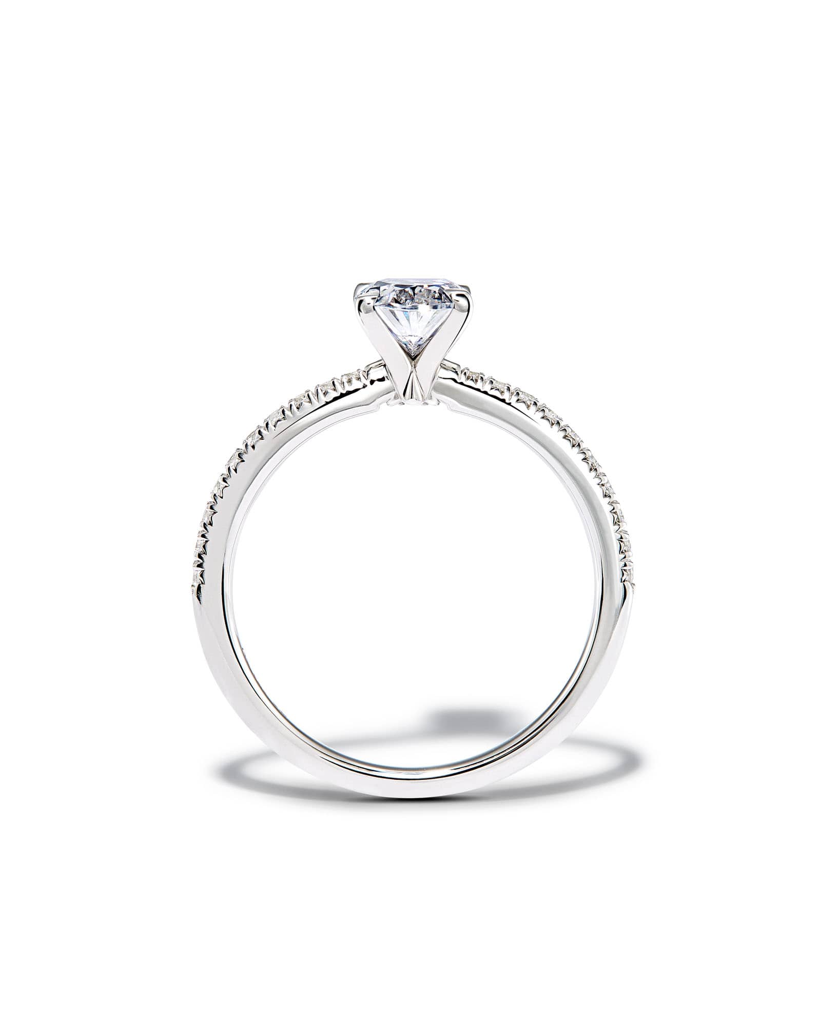 1 ct Oval Solitaire Engagement Ring with Pave Diamonds in 14k White Gold