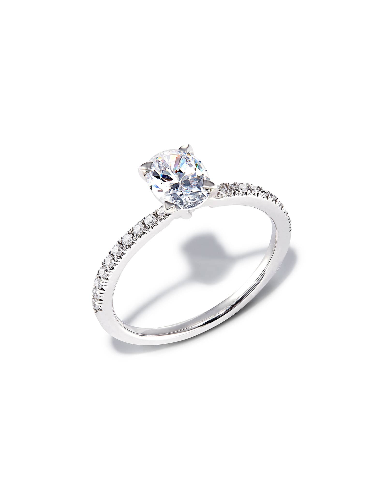 1 ct Oval Solitaire Engagement Ring with Pave Diamonds in 14k White Gold