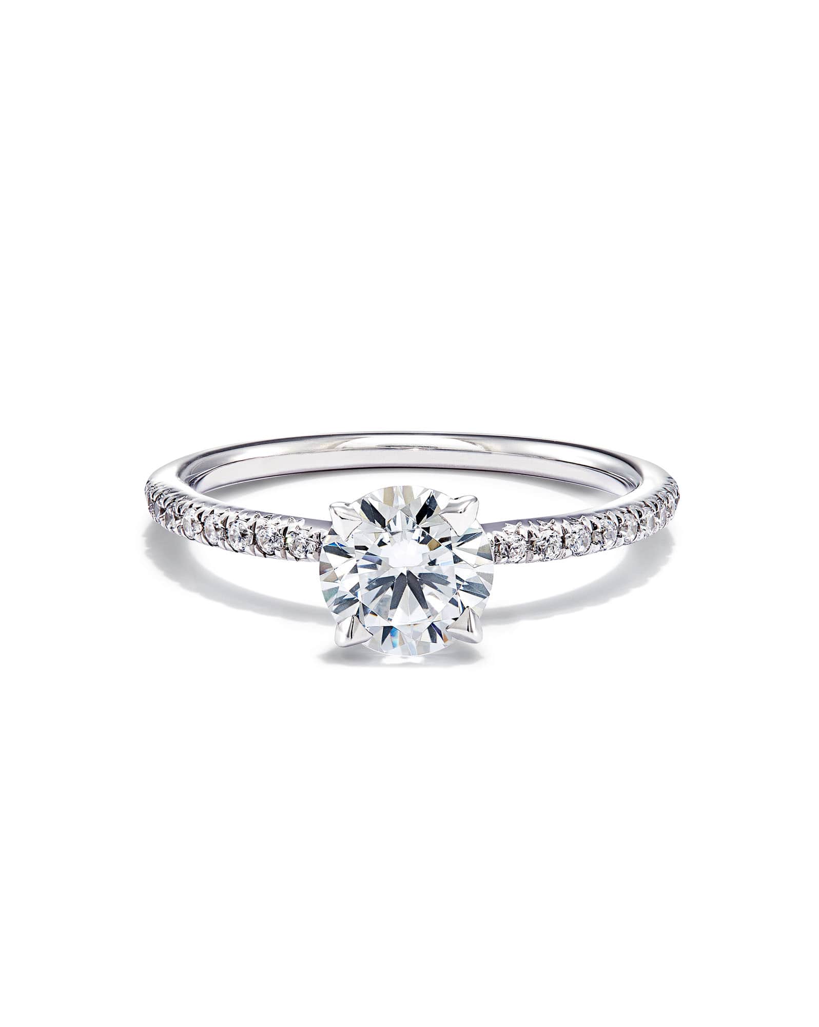 Round Solitaire Engagement Ring with Pave Diamonds