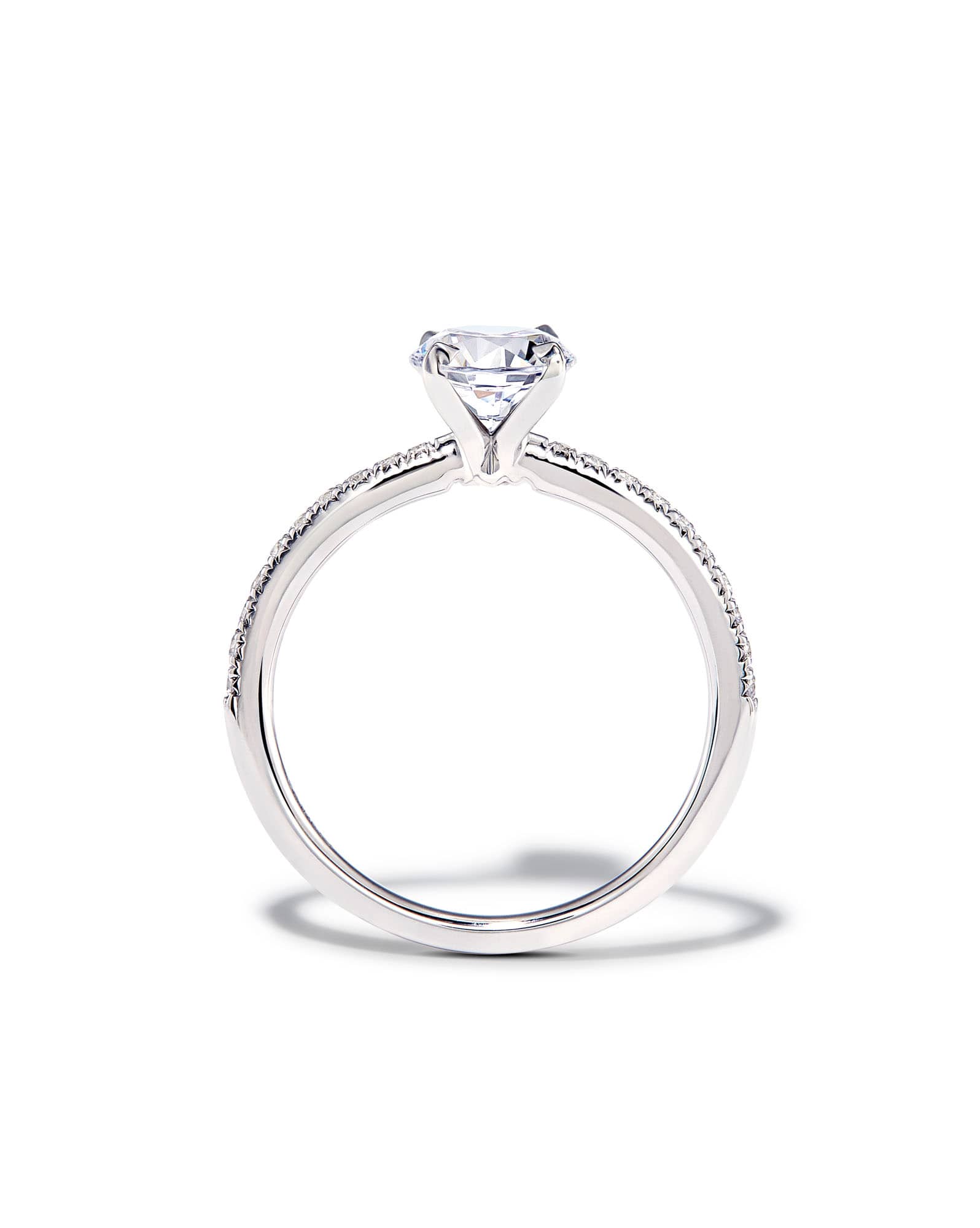 Round Solitaire Engagement Ring with Pave Diamonds