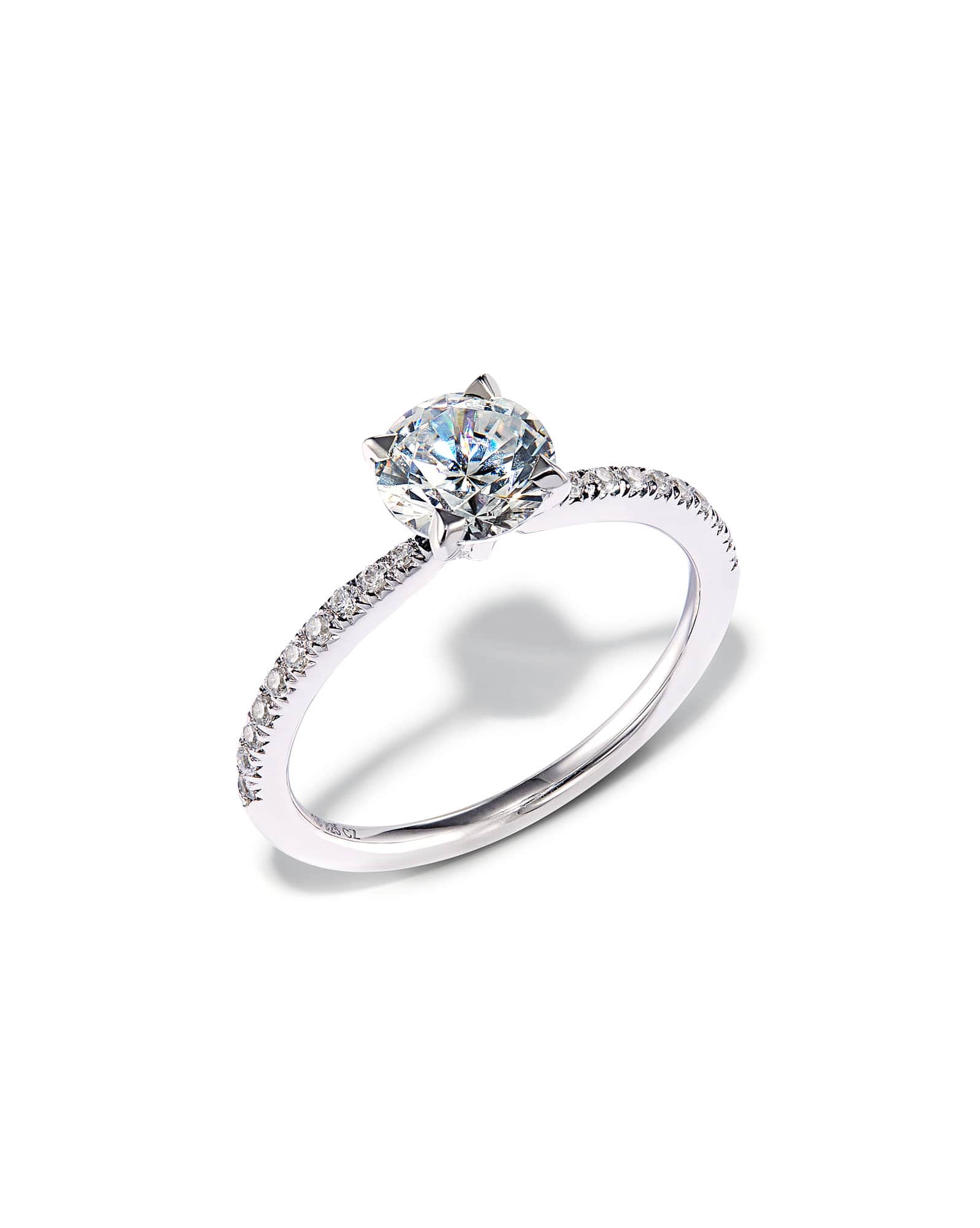 Round Solitaire Engagement Ring with Pave Diamonds