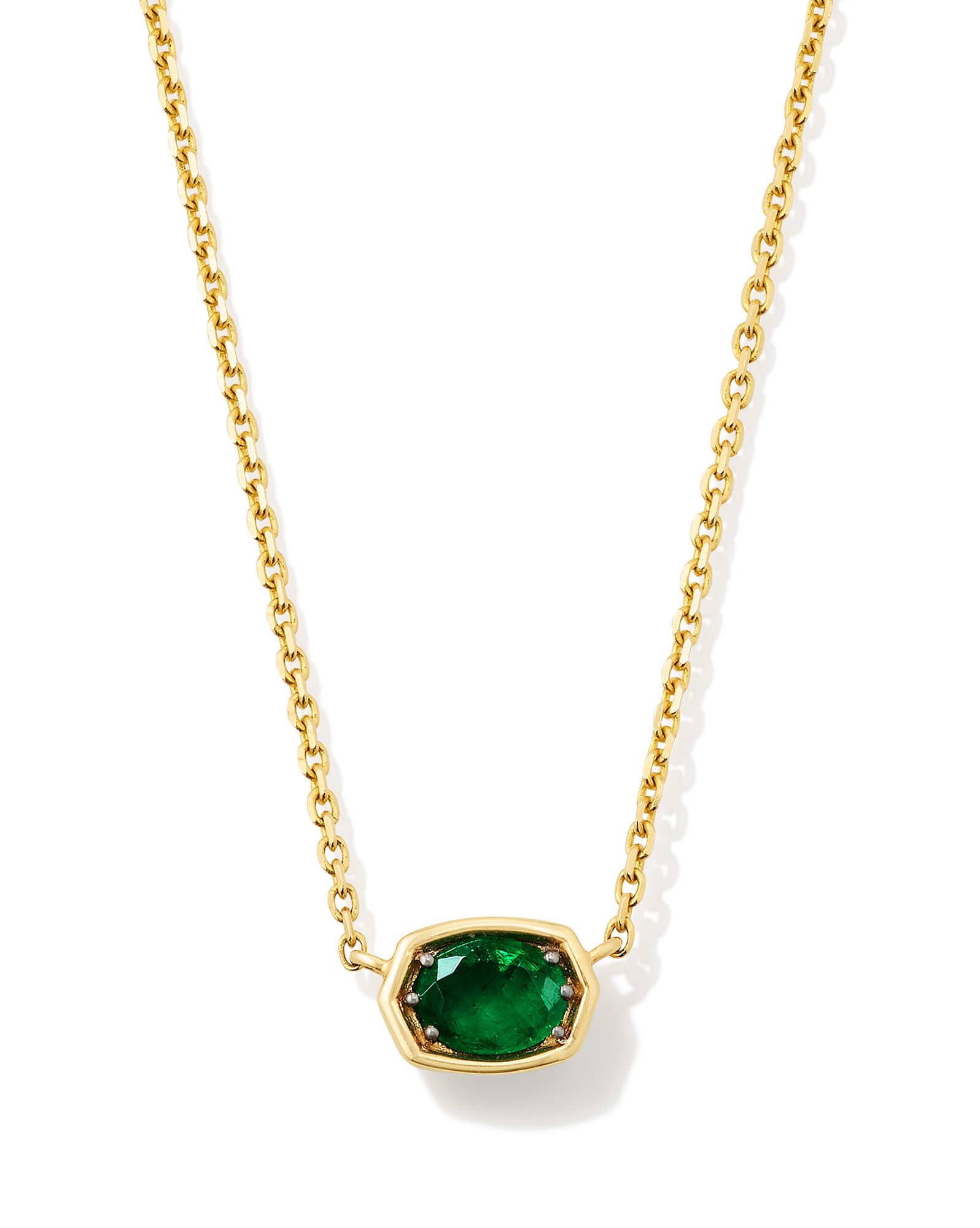Marisa 14k Yellow Gold Oval Solitaire Pendant Necklace in Emerald