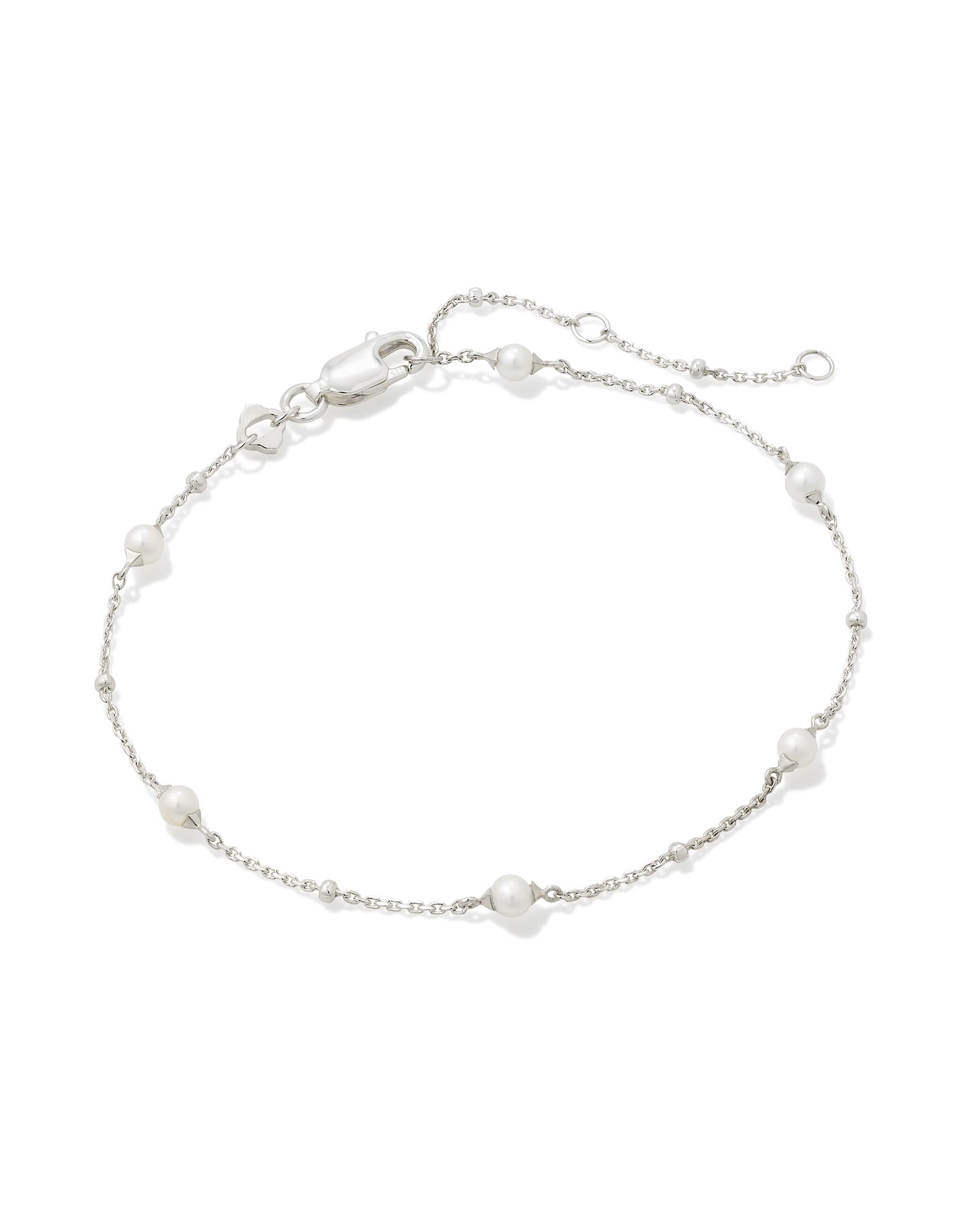 Emmaline Sterling Silver Delicate Chain Bracelet in Freshwater Cultured Pearl