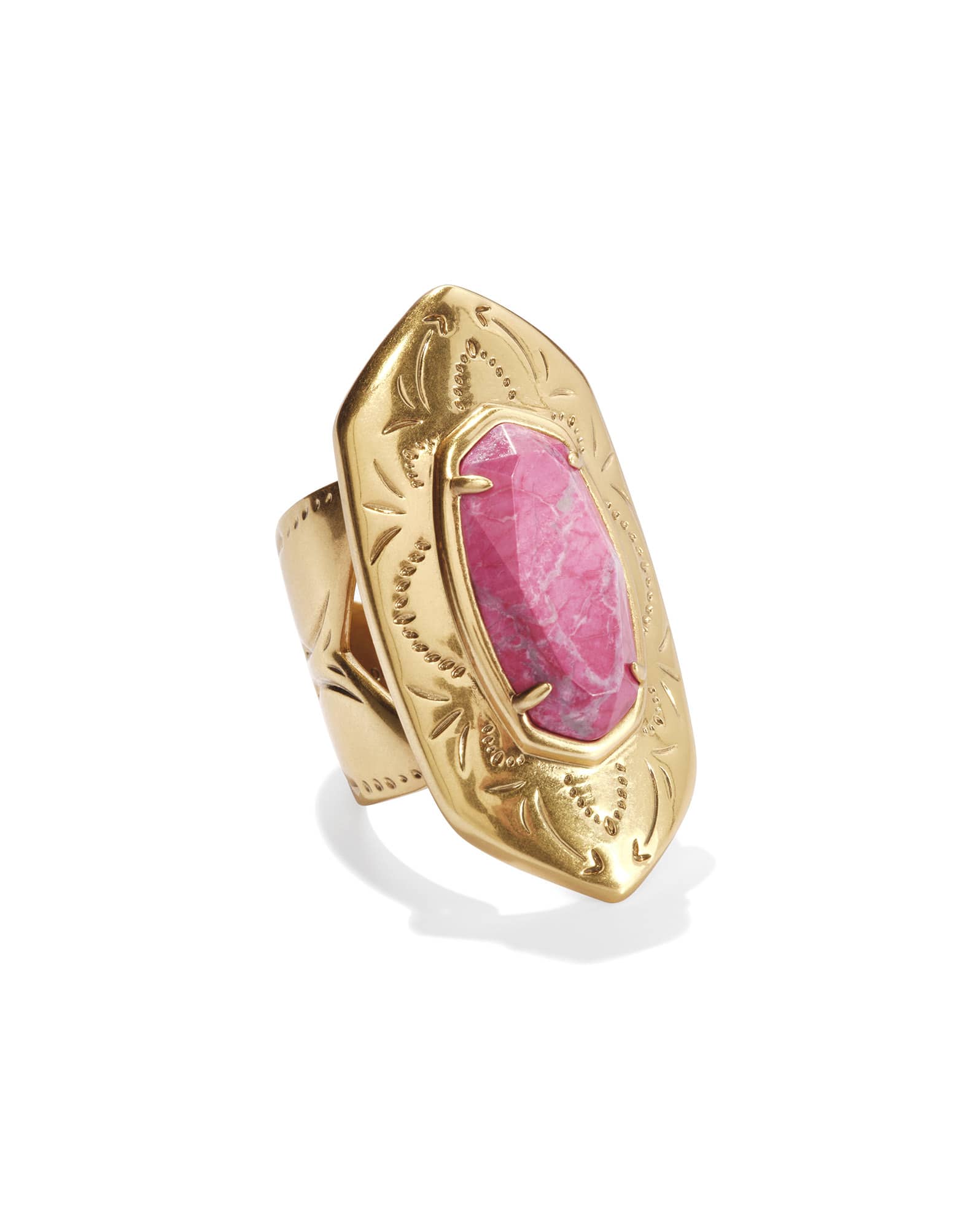 Keziah Vintage Gold Cocktail Ring in Raspberry Variegated Magnesite