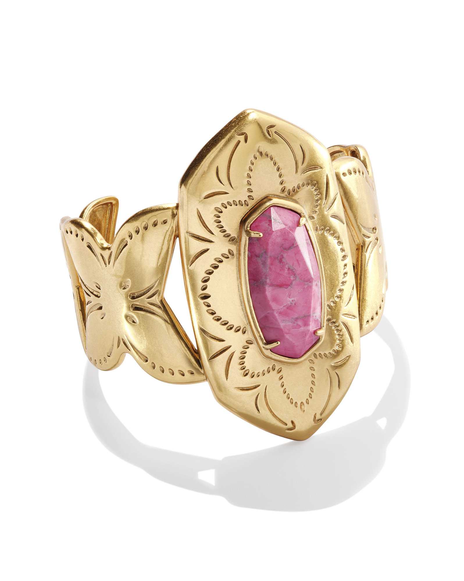Keziah Vintage Gold Cuff Bracelet in Raspberry Variegated Magnesite