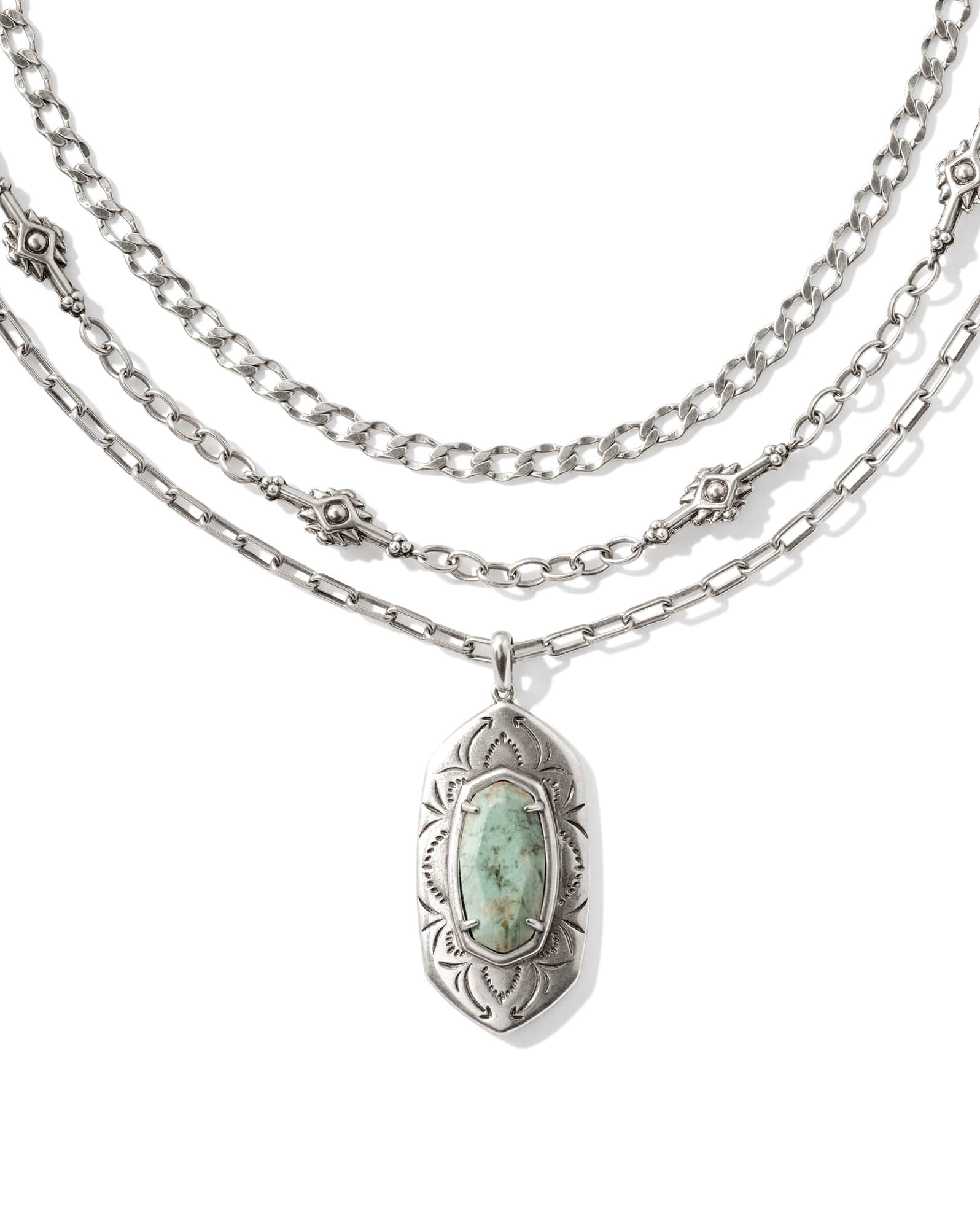 Keziah Vintage Silver Multi Strand Necklace in Sea Green Chrysocolla