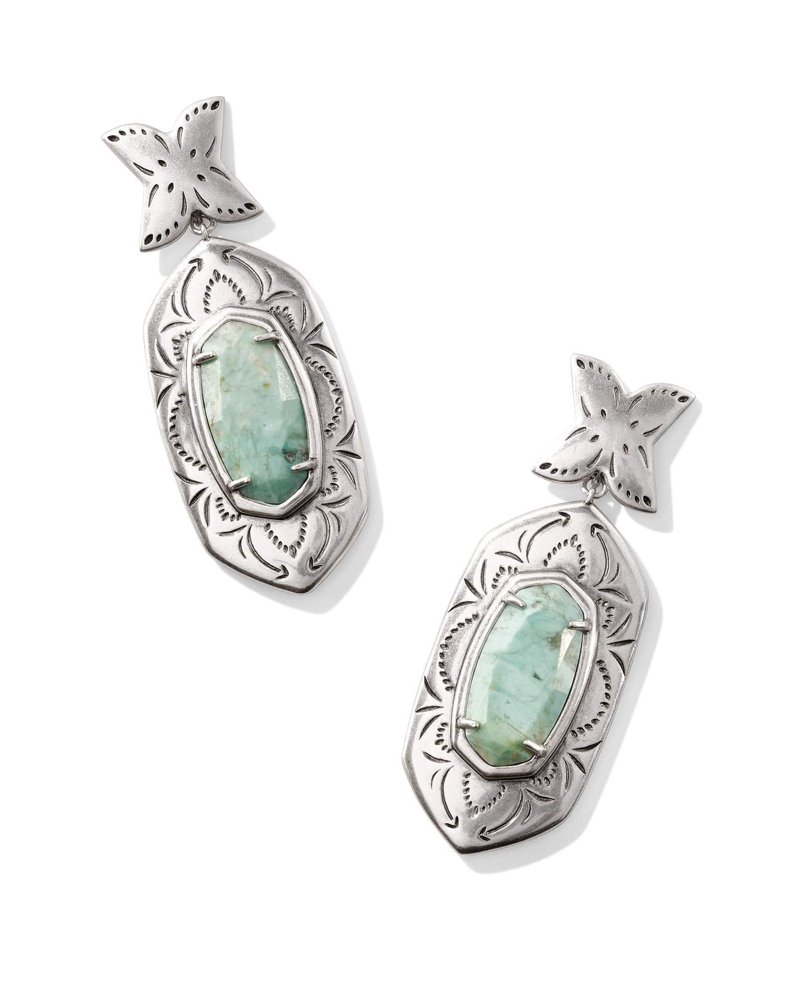 Keziah Vintage Silver Statement Earrings in Sea Green Chrysocolla
