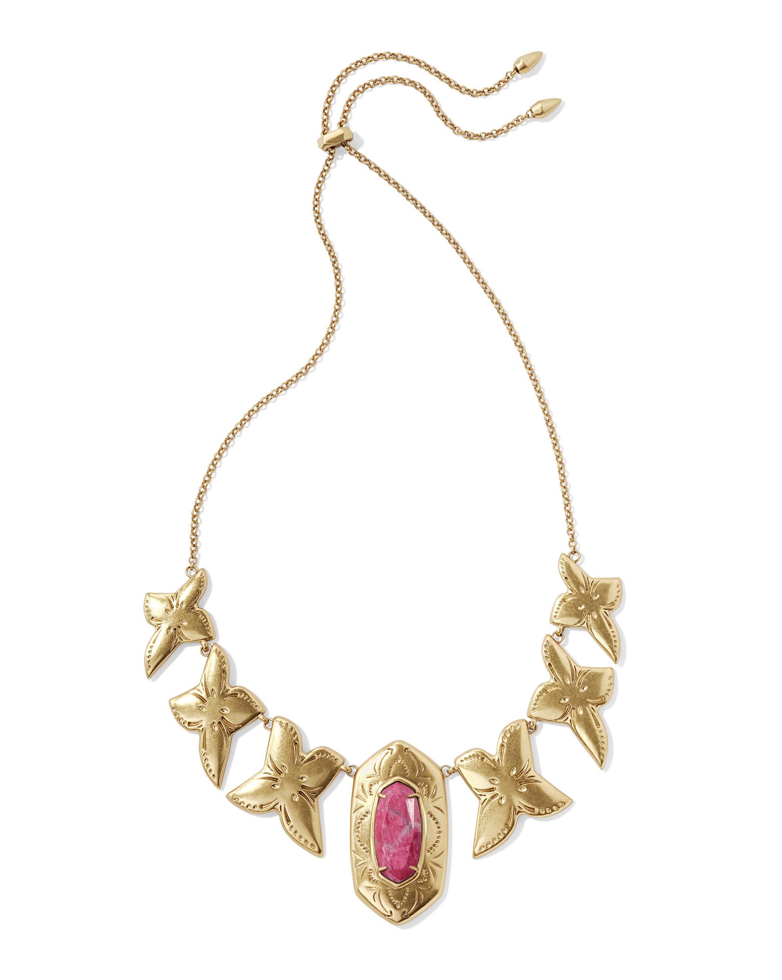 Keziah Vintage Gold Statement Necklace in Raspberry Variegated Magnesite
