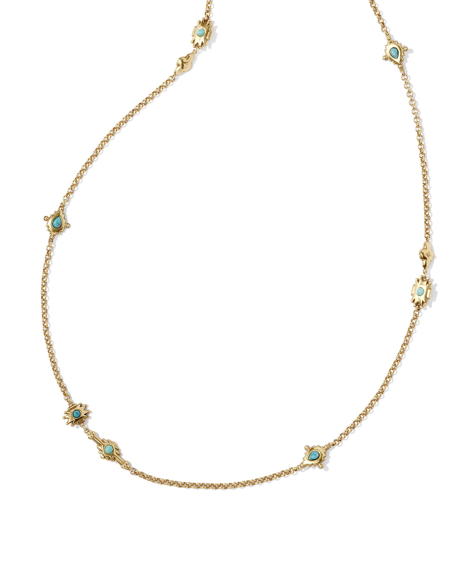 Shera Vintage Gold Long Strand Necklace in Teal Mix