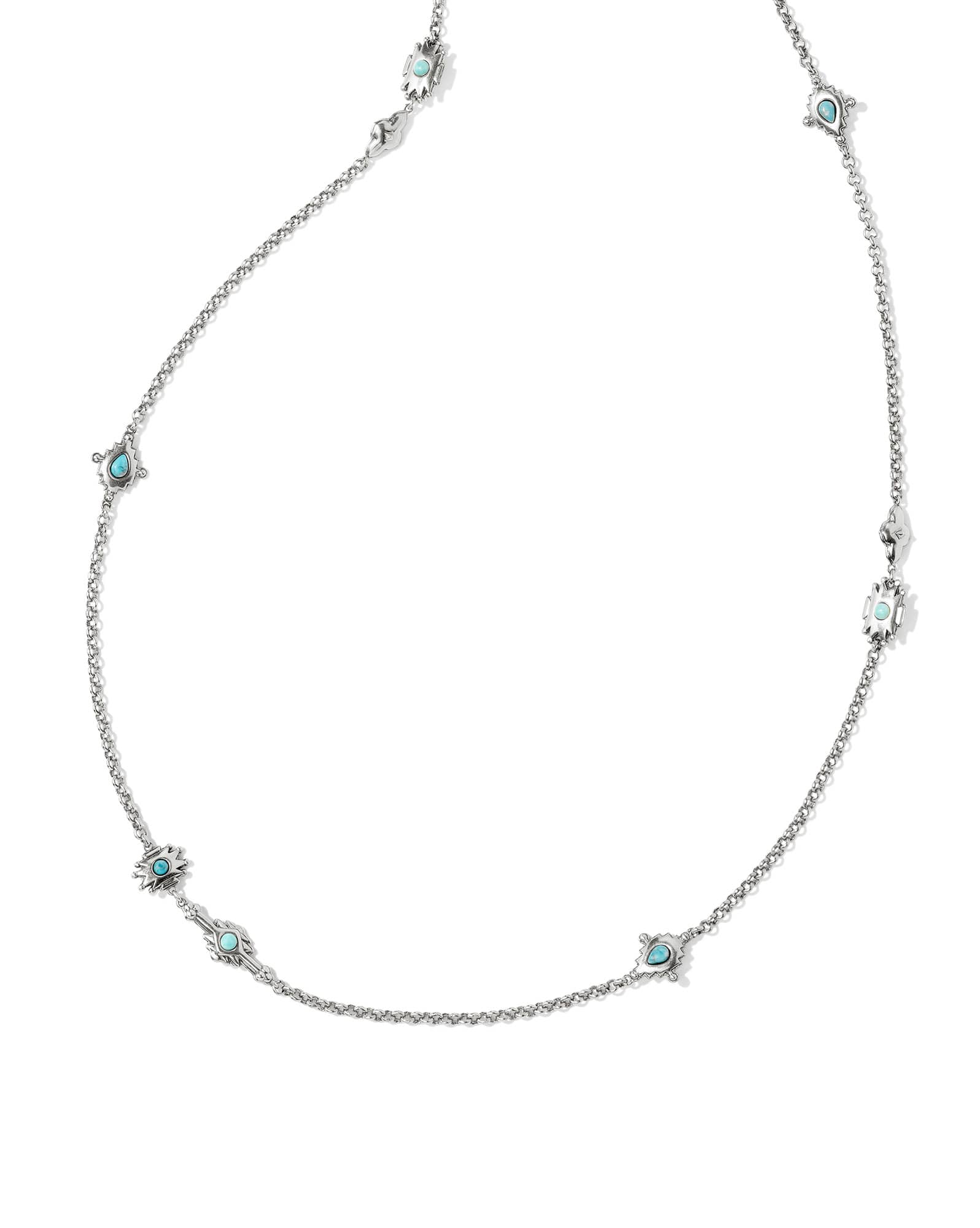 Shera Vintage Silver Long Strand Necklace in Teal Mix