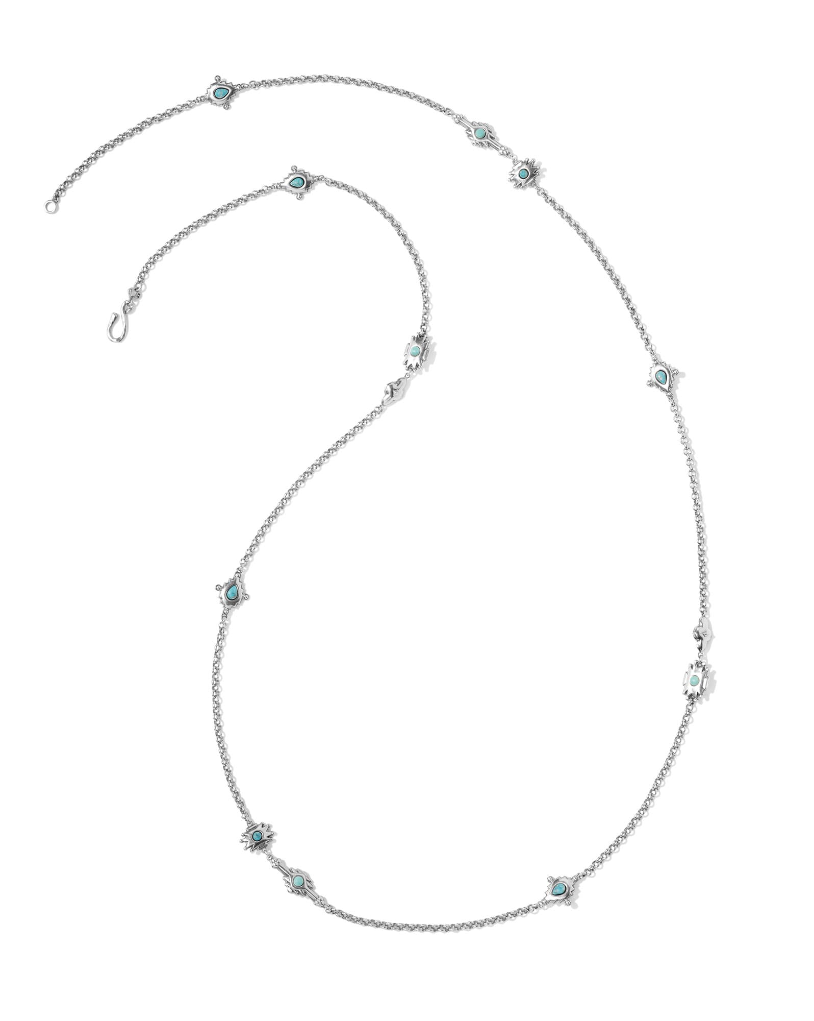 Shera Vintage Silver Long Strand Necklace in Teal Mix
