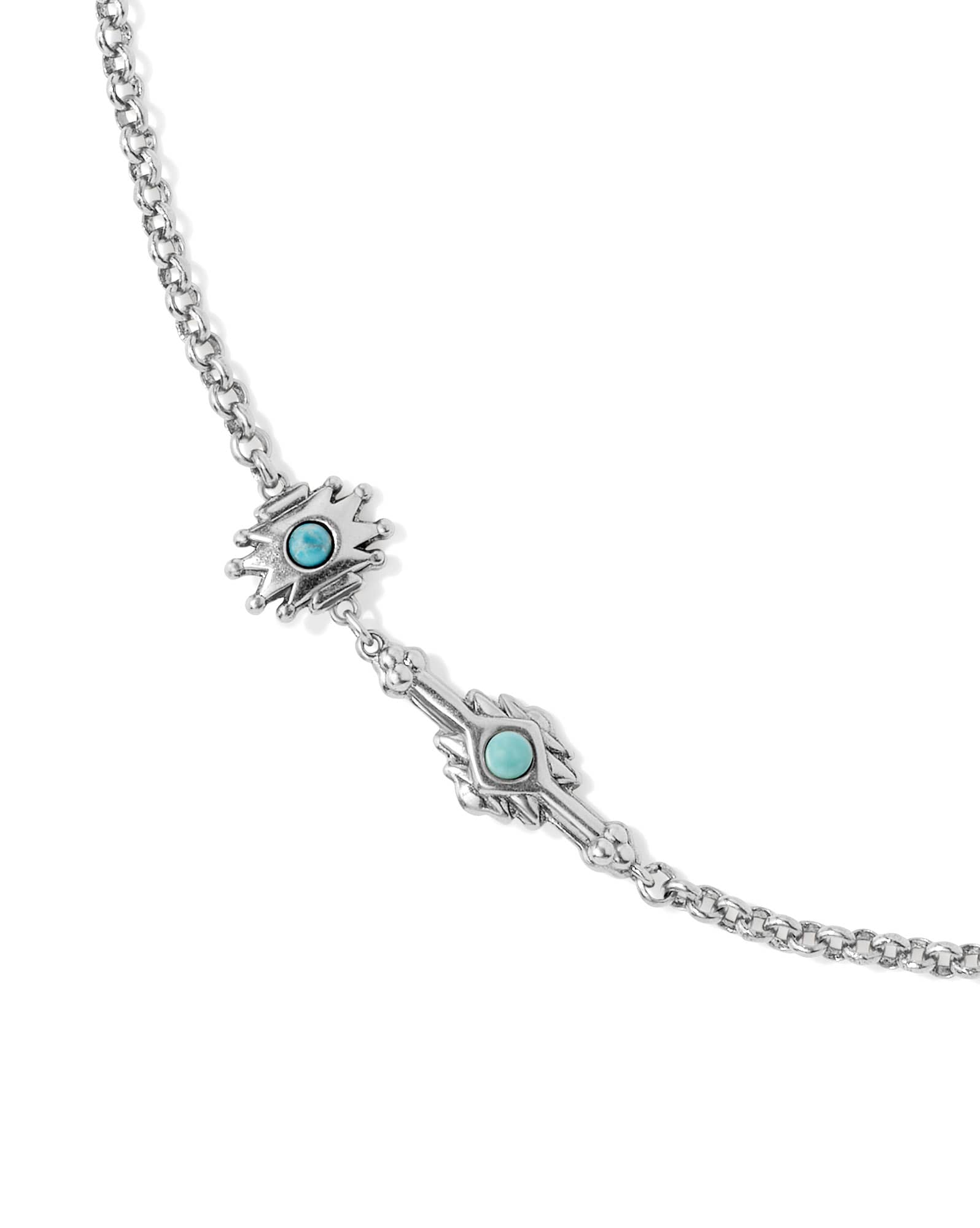 Shera Vintage Silver Long Strand Necklace in Teal Mix