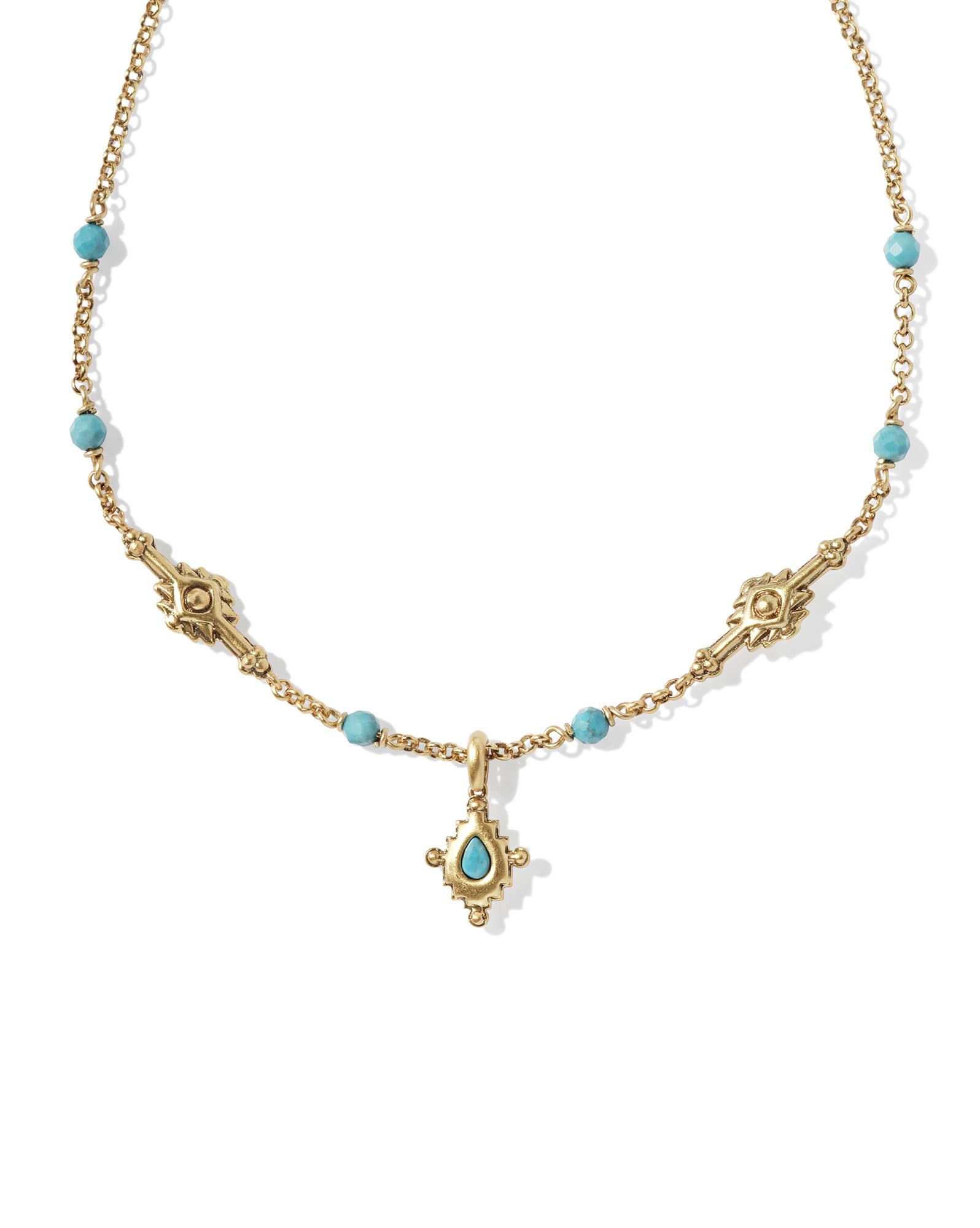 Shera Vintage Gold Short Pendant Necklace in Variegated Dark Teal Magnesite
