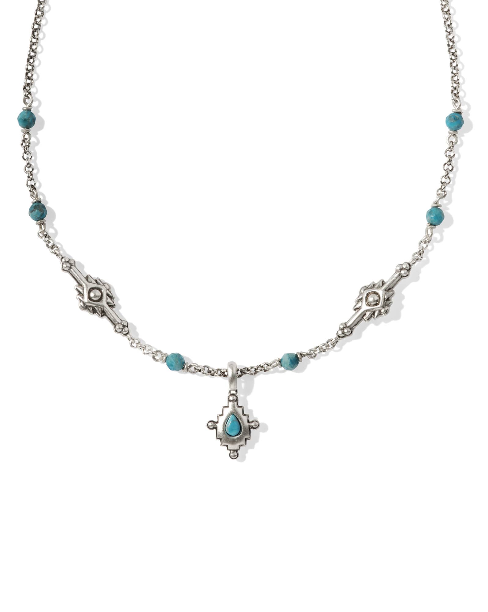 Shera Vintage Silver Short Pendant Necklace in Variegated Dark Teal Magnesite