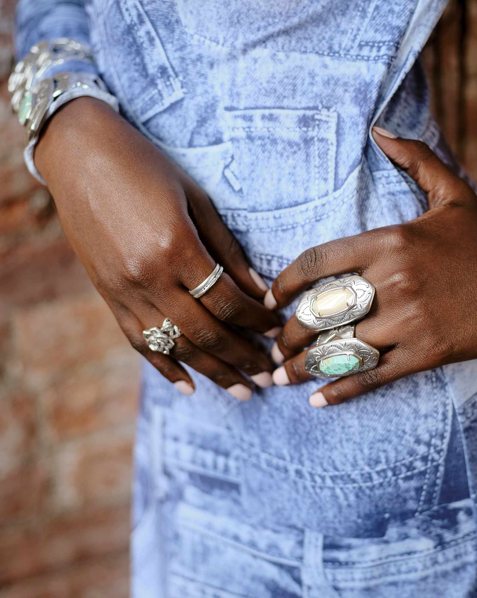 Keziah Vintage Silver Cocktail Ring in Natural Mother-of-Pearl