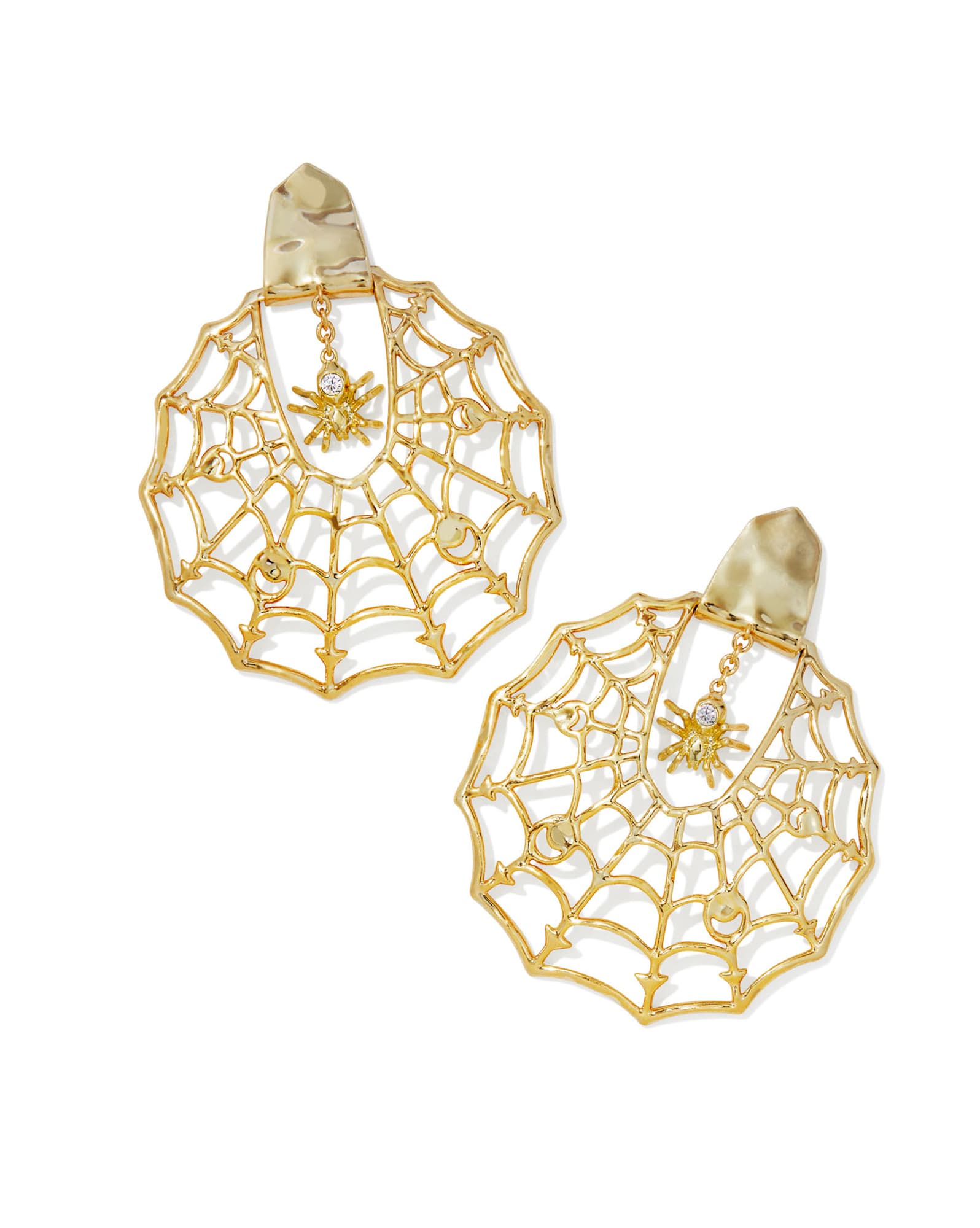 Spiderweb Gold Statement Earrings in White CZ