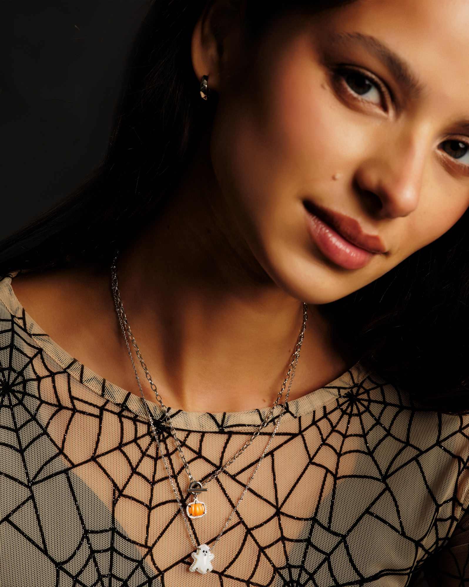 Pumpkin Silver Link and Chain Necklace