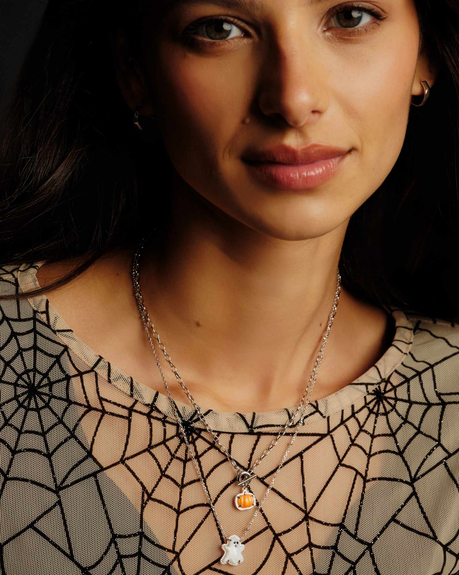 Pumpkin Silver Link and Chain Necklace