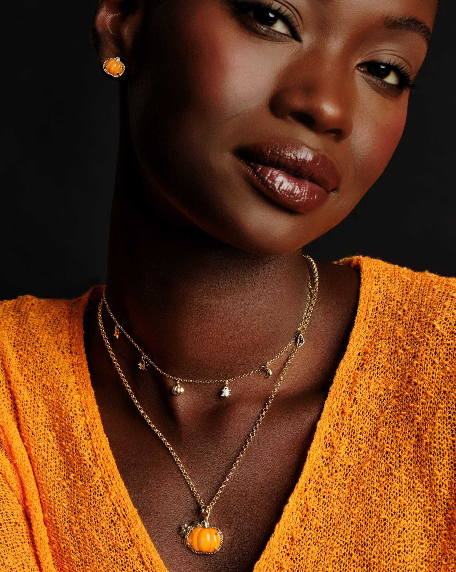 Pumpkin Gold Long Pendant Necklace